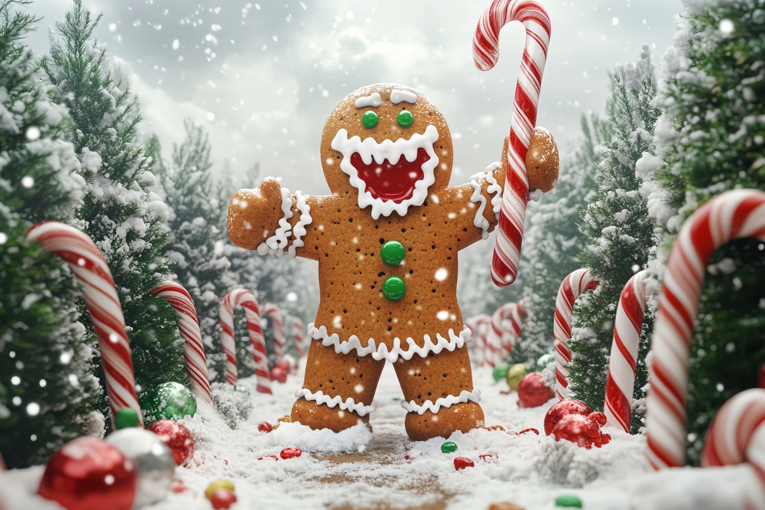 Gingerbread Backdrop Gingerbread Man Candy Path Christmas Photo Backdrop UK LXX59-204