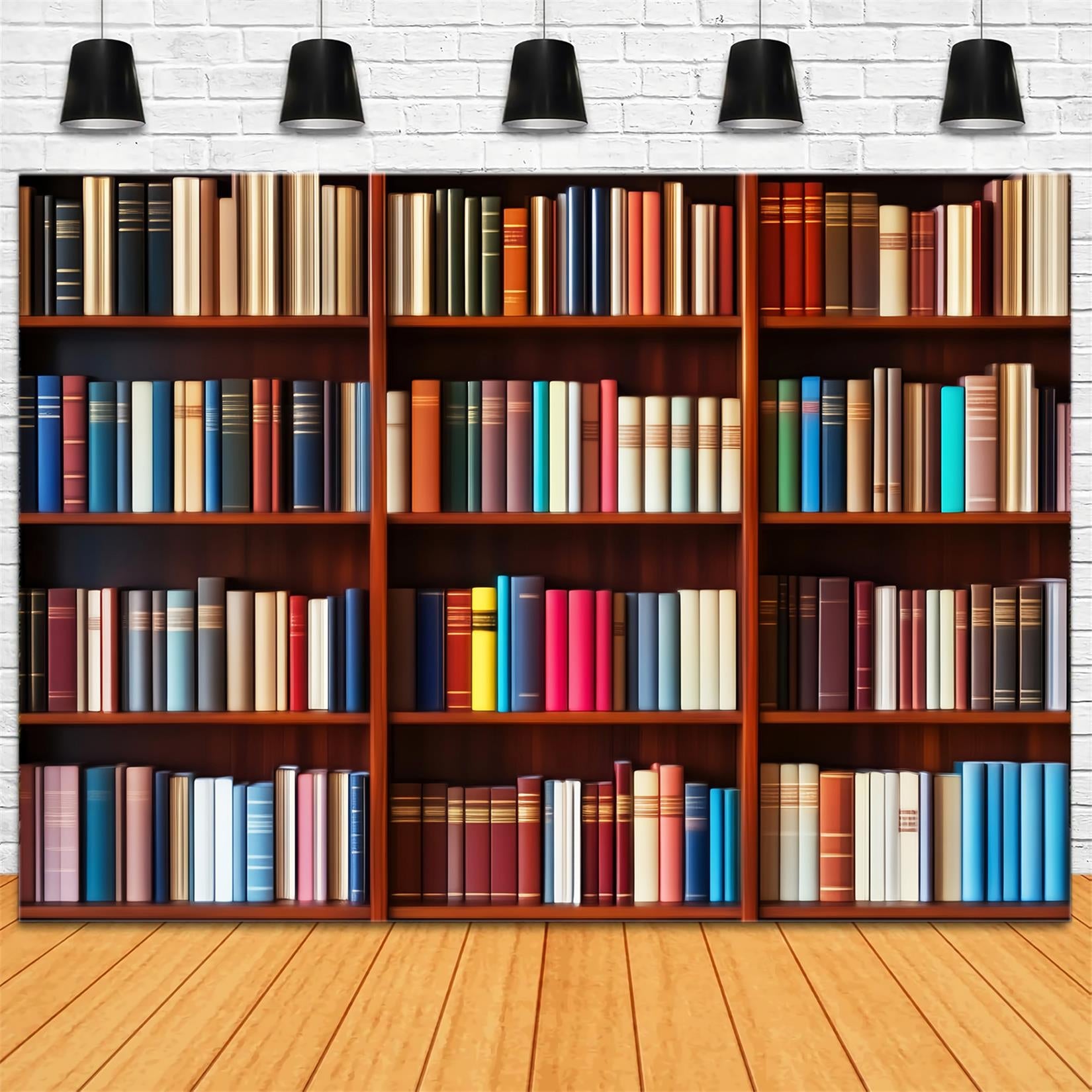 Back To School Backdrop Colorful Bookshelf Knowledge Wall School Picture Backdrop UK LXX59-209