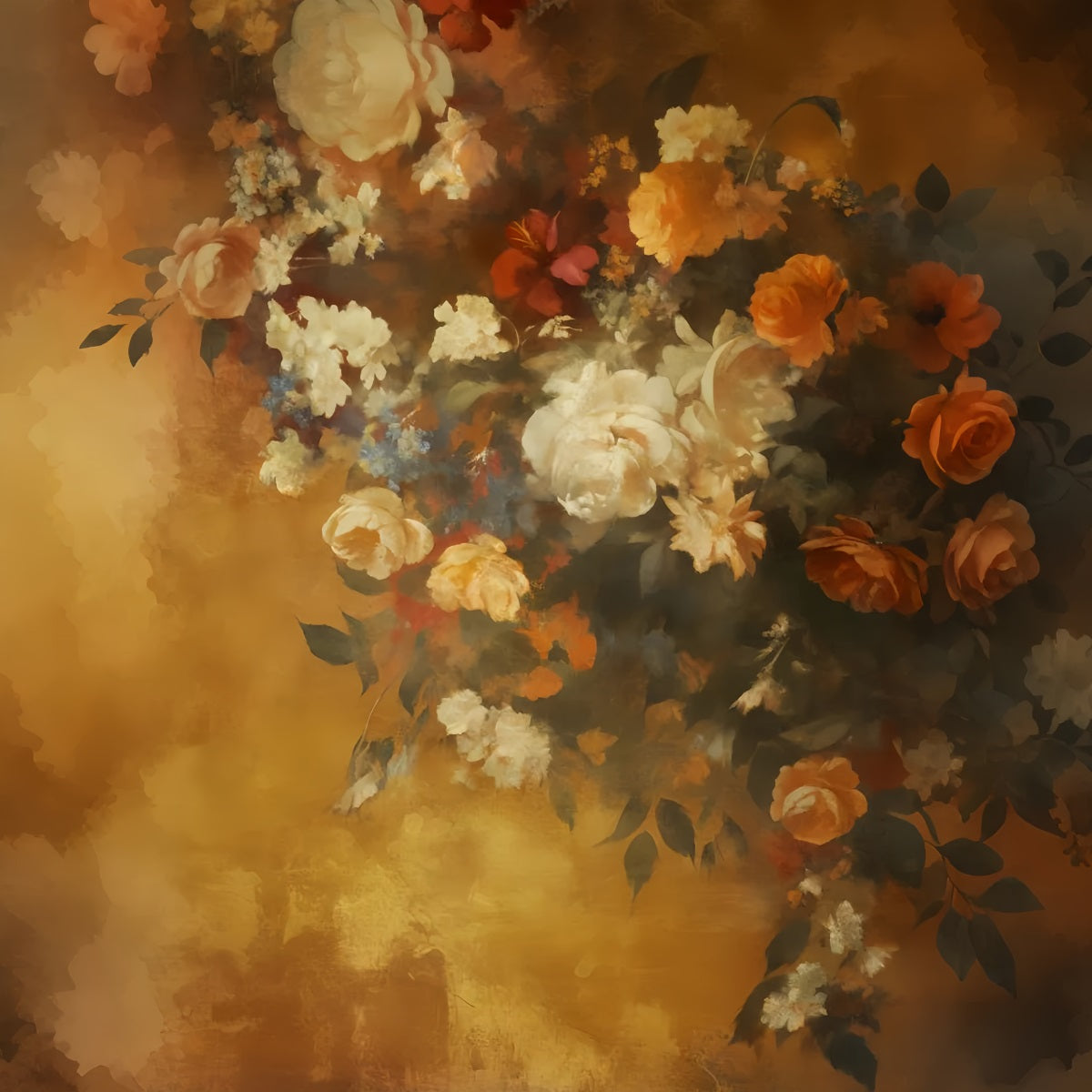 Abstract Painting Flower Backdrop Golden Vintage Floral Pattern Dance Backdrops UK LXX59-21