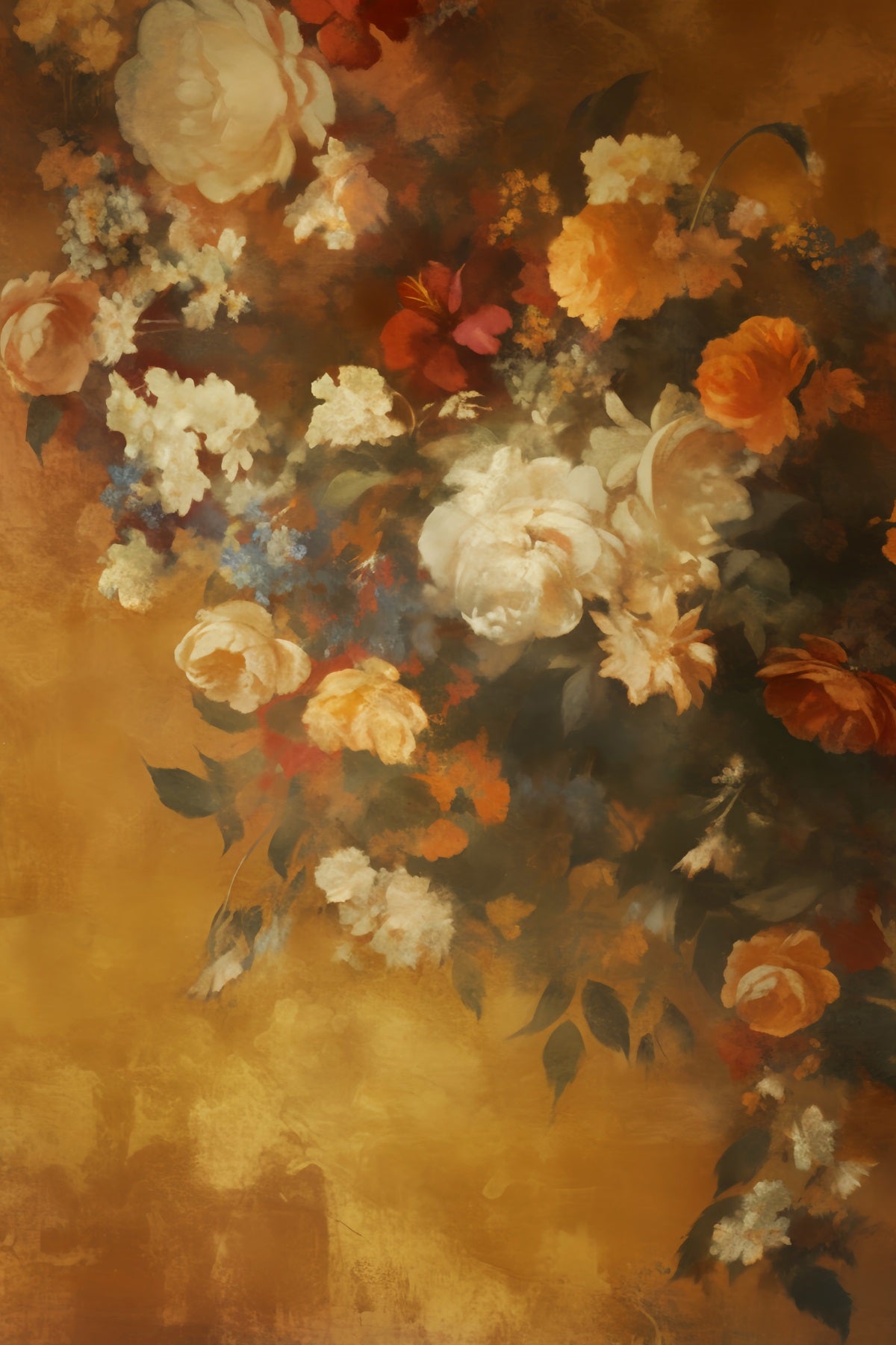 Abstract Painting Flower Backdrop Golden Vintage Floral Pattern Dance Backdrops UK LXX59-21