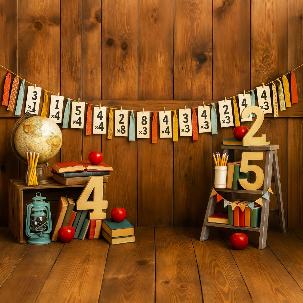Back To School Backdrop Math Numbers Rustic Classroom School Picture Backdrop UK LXX59-212
