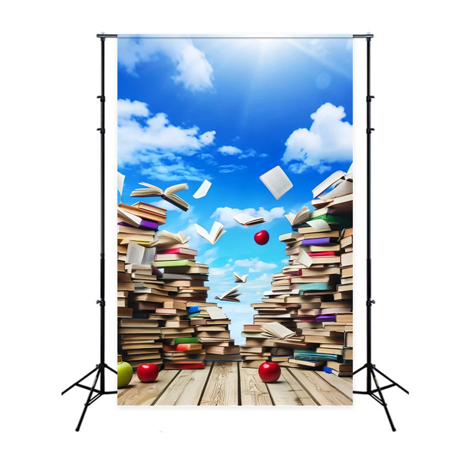 School Backdrop Sky Floating Books Apples Back To School Backdrop UK LXX59-215