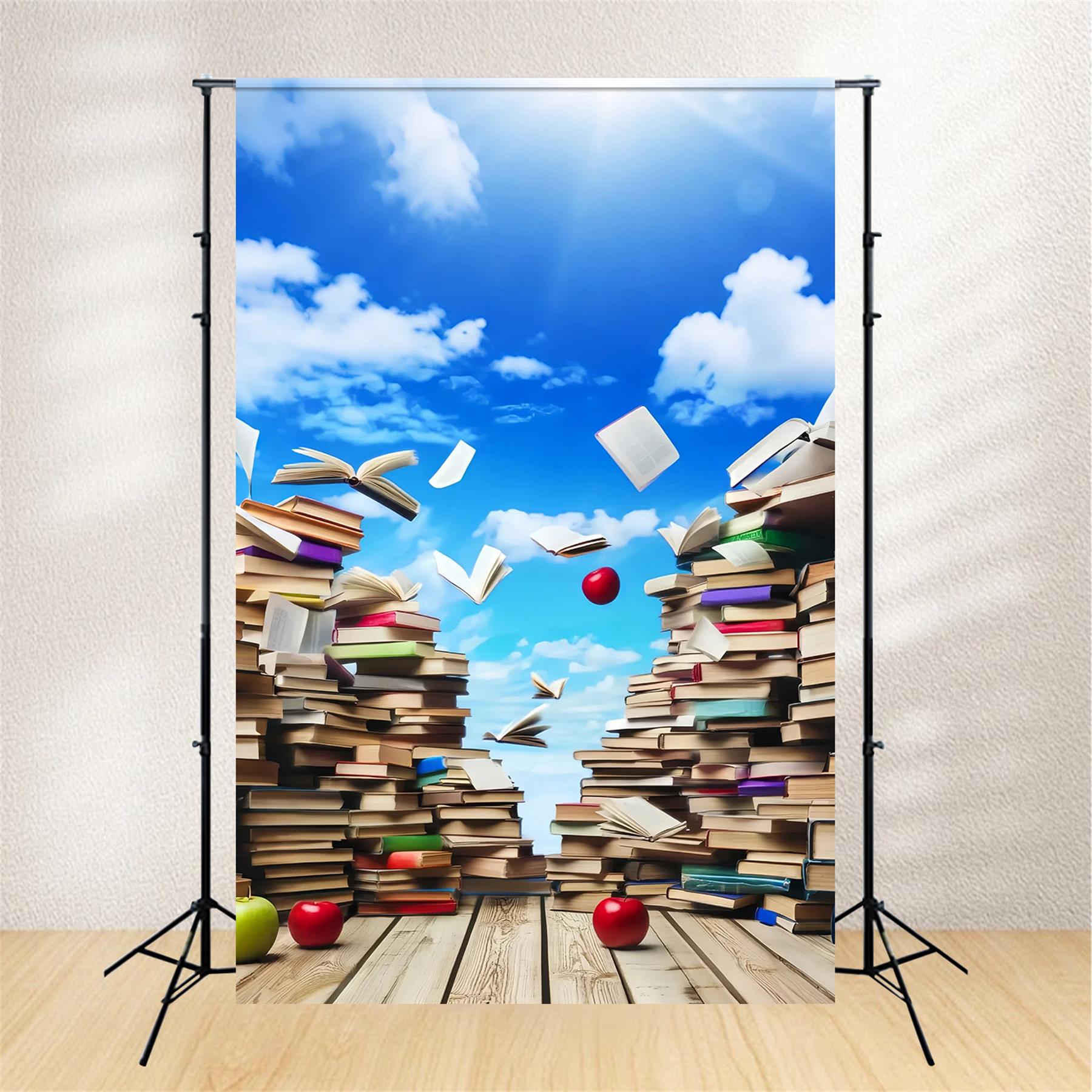 School Backdrop Sky Floating Books Apples Back To School Backdrop UK LXX59-215