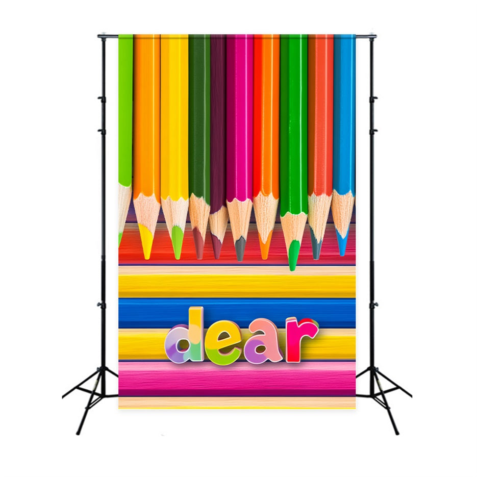 School Backdrop Rainbow Colored Pencil Rows Back To School Photo Backdrop UK LXX59-216