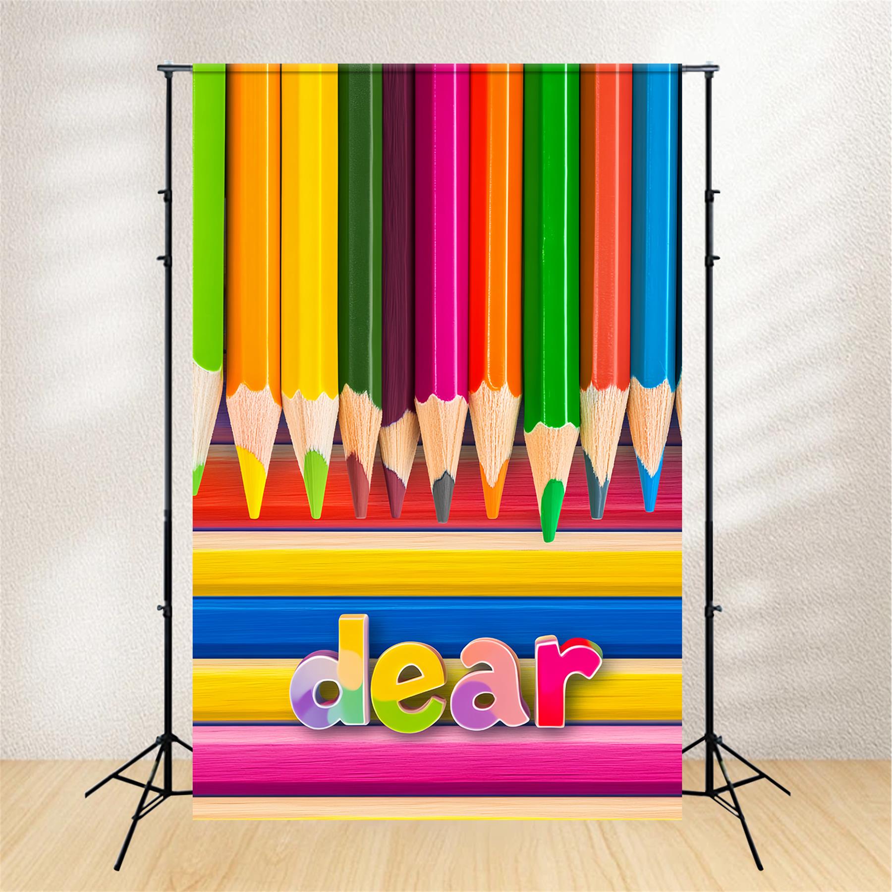 School Backdrop Rainbow Colored Pencil Rows Back To School Photo Backdrop UK LXX59-216