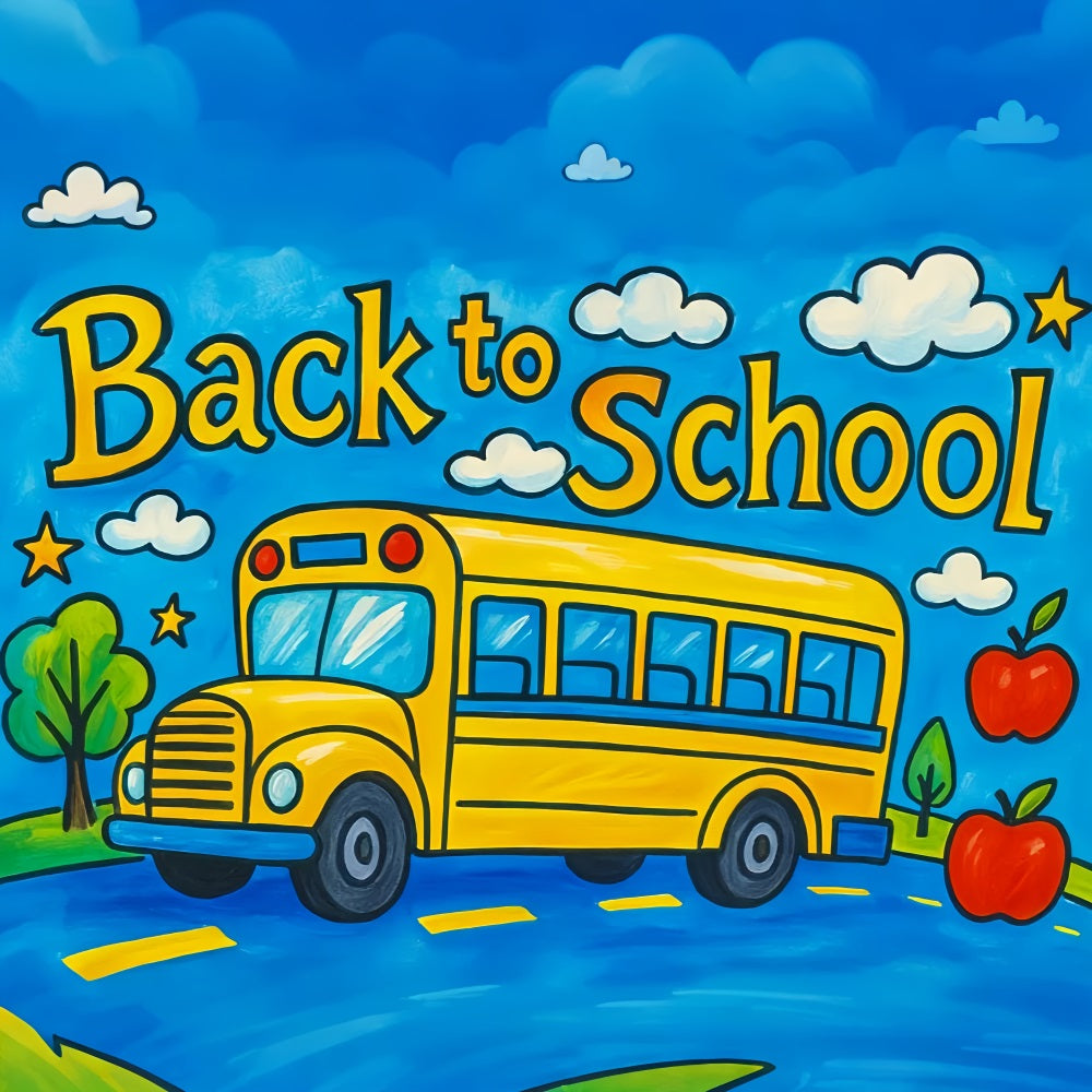 School Bus Backdrop Yellow School Bus Drawing Back To School Photo Backdrop UK LXX59-222