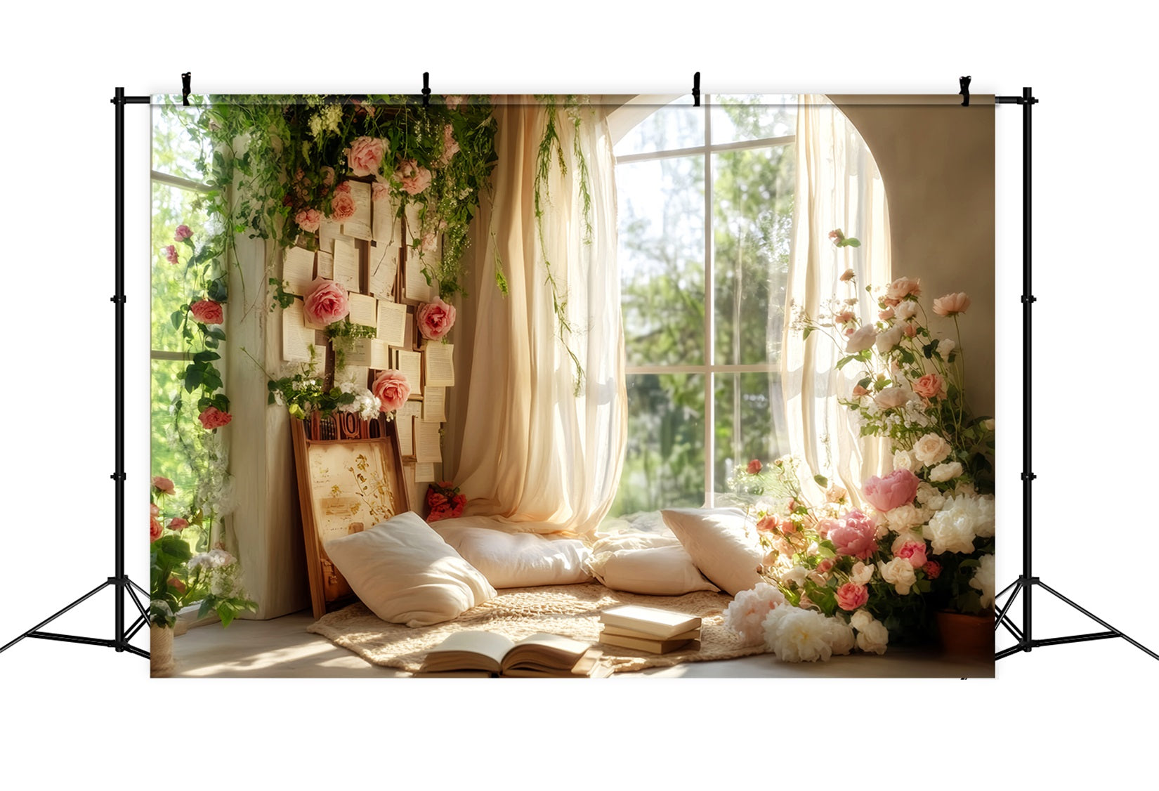 Back To School Backdrops Window Reading Corner Flowers School Picture Backdrop UK LXX59-223