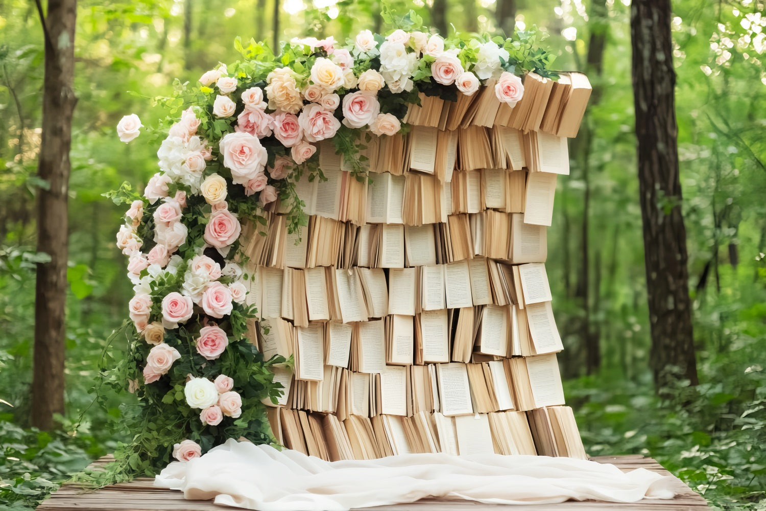 Back To School Backdrops Rustic Book Wall Floral Arch School Picture Backdrops UK LXX59-224