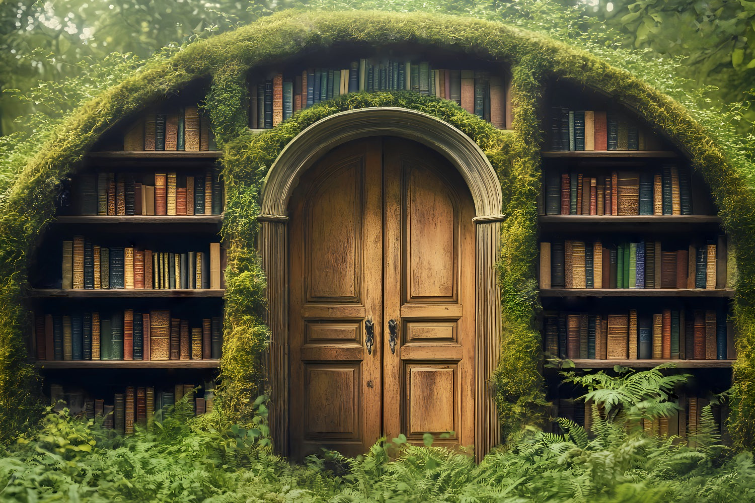 Back To School Backdrops Mossy Doorway Hidden Library School Picture Backdrop UK LXX59-226