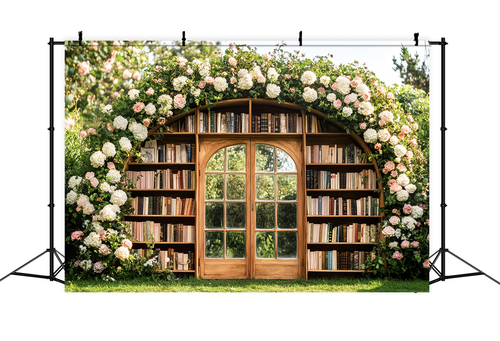 Back To School Backdrops Floral Archway Outdoor Bookshelf School Picture Backdrops UK LXX59-227
