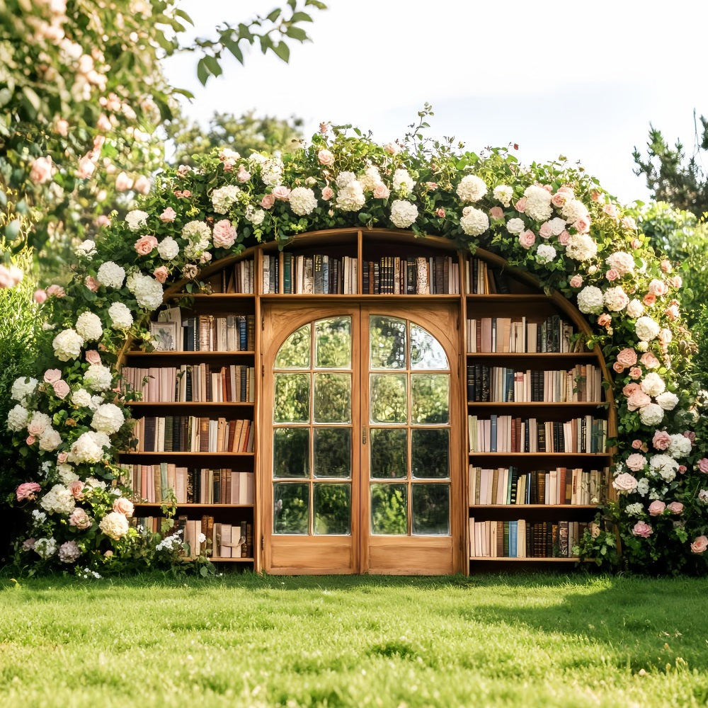 Back To School Backdrops Floral Archway Outdoor Bookshelf School Picture Backdrops UK LXX59-227