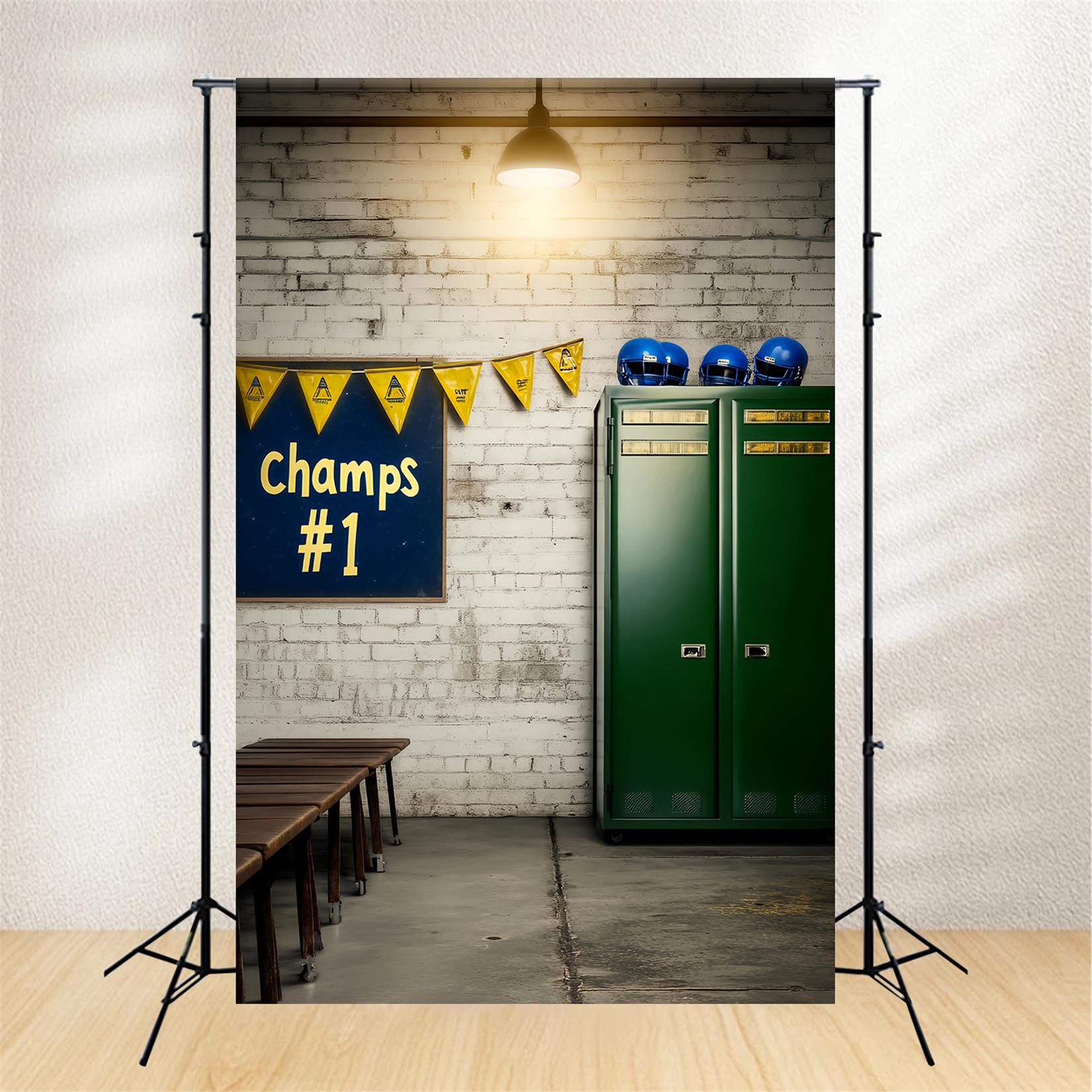 School Hallway Backdrop Locker Room Champs Banner Back To School Backdrop UK LXX59-233
