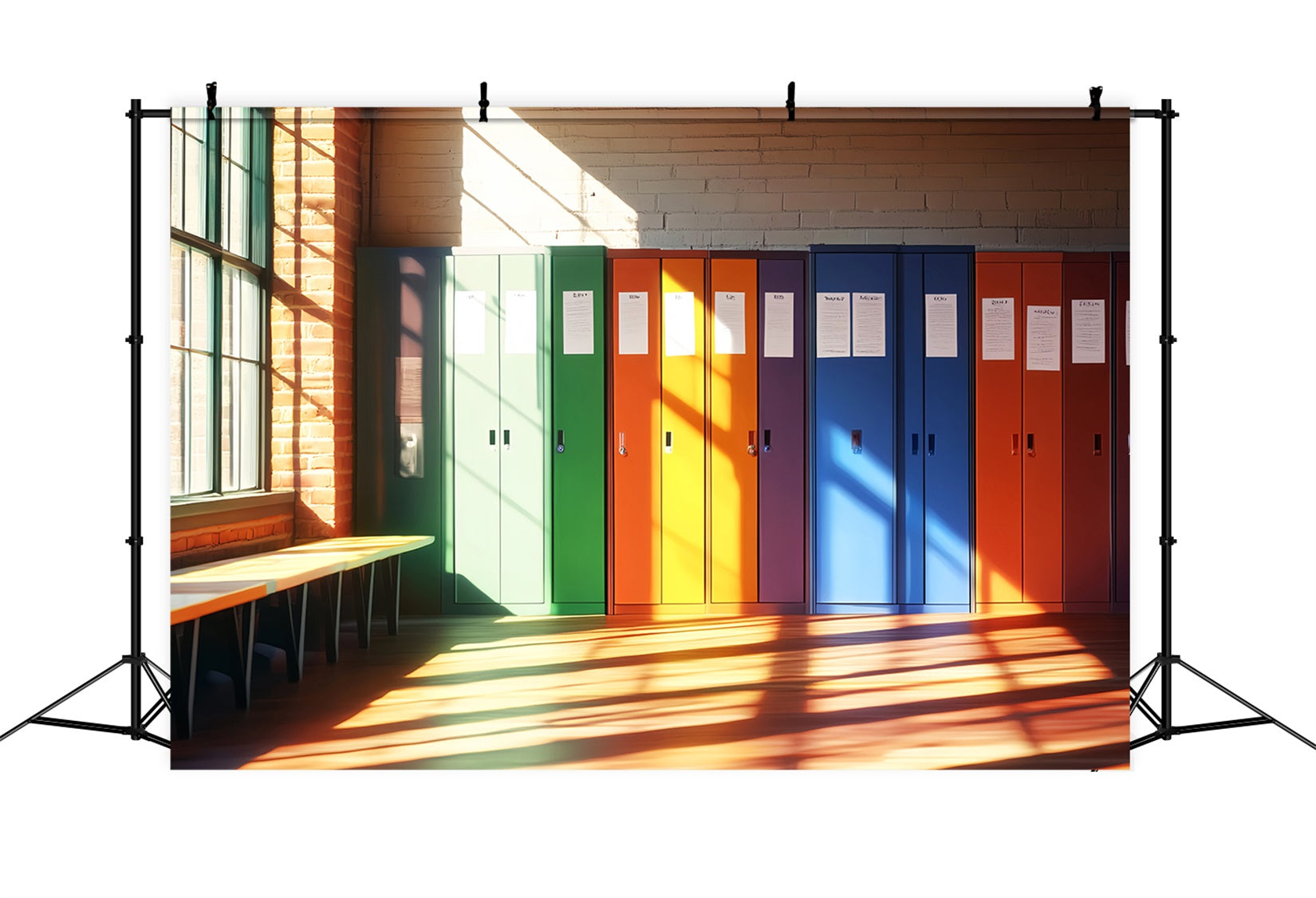 School Hallway Backdrop Rainbow Color School Lockers School Locker Backdrop UK LXX59-234