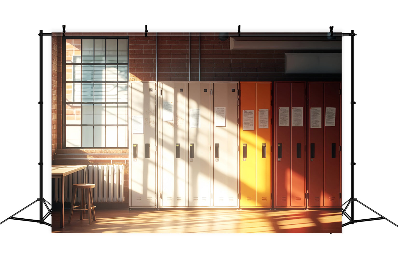 School Hallway Backdrop Bright Sunlit Hallway Lockers School Picture Backdrop UK LXX59-235
