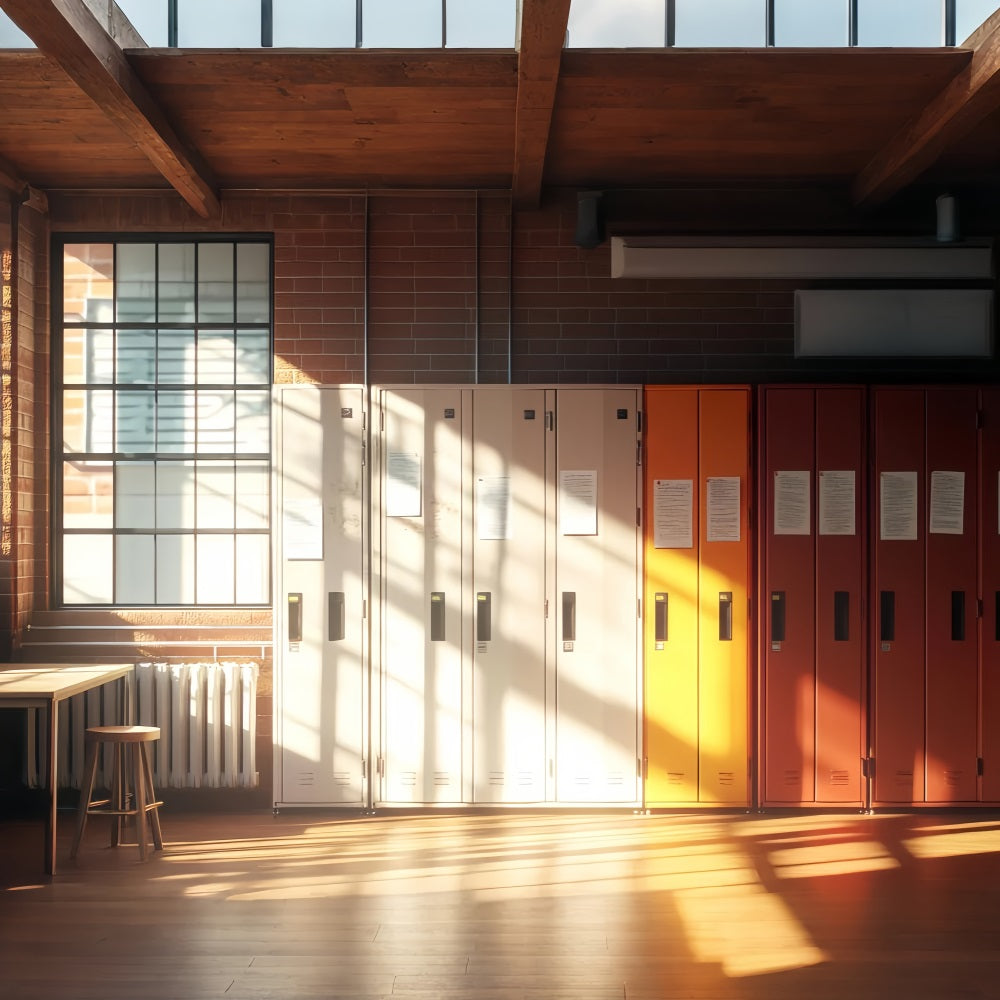 School Hallway Backdrop Bright Sunlit Hallway Lockers School Picture Backdrop UK LXX59-235