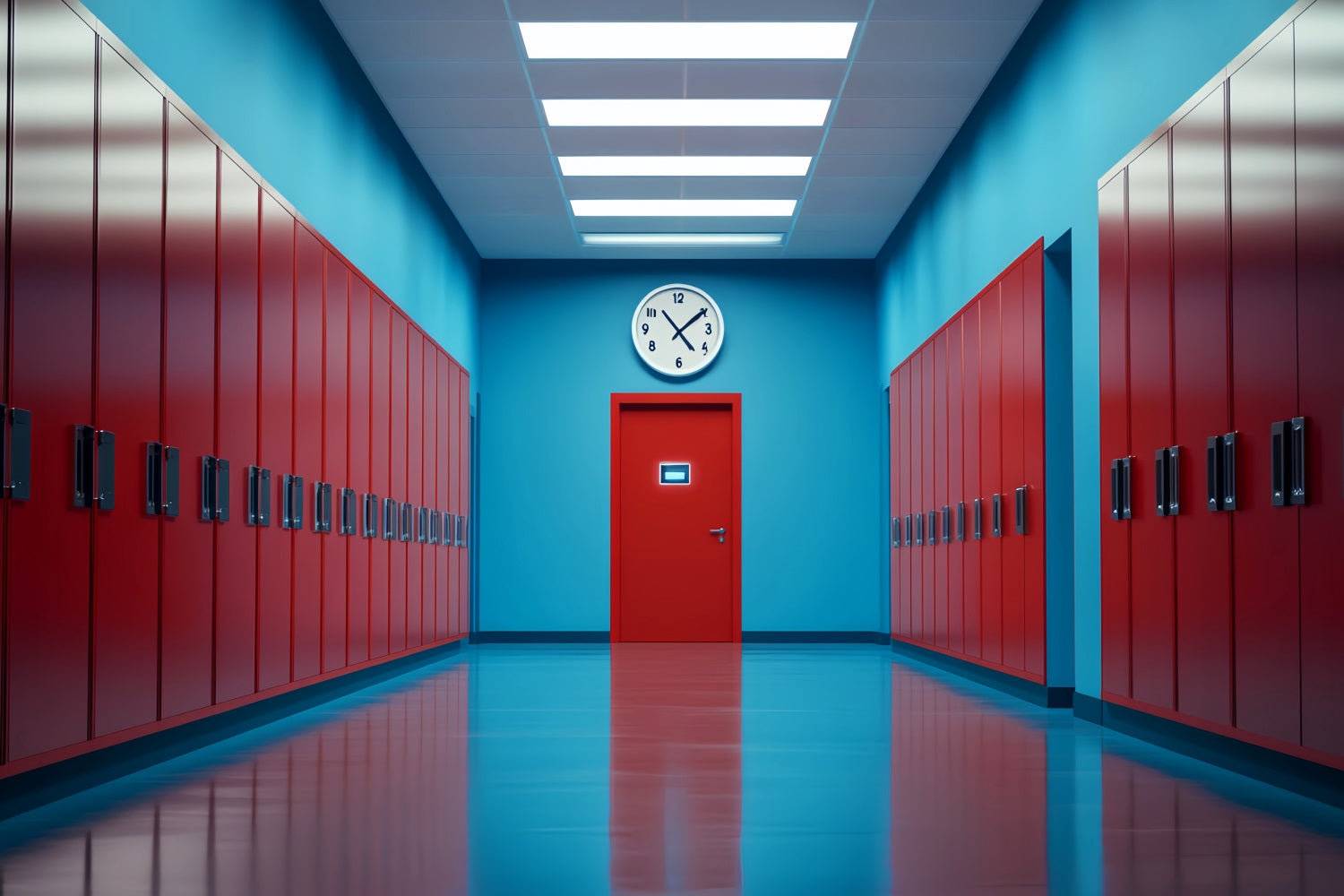School Hallway Backdrop Red Blue Corridor Lockers School Locker Backdrop UK LXX59-236