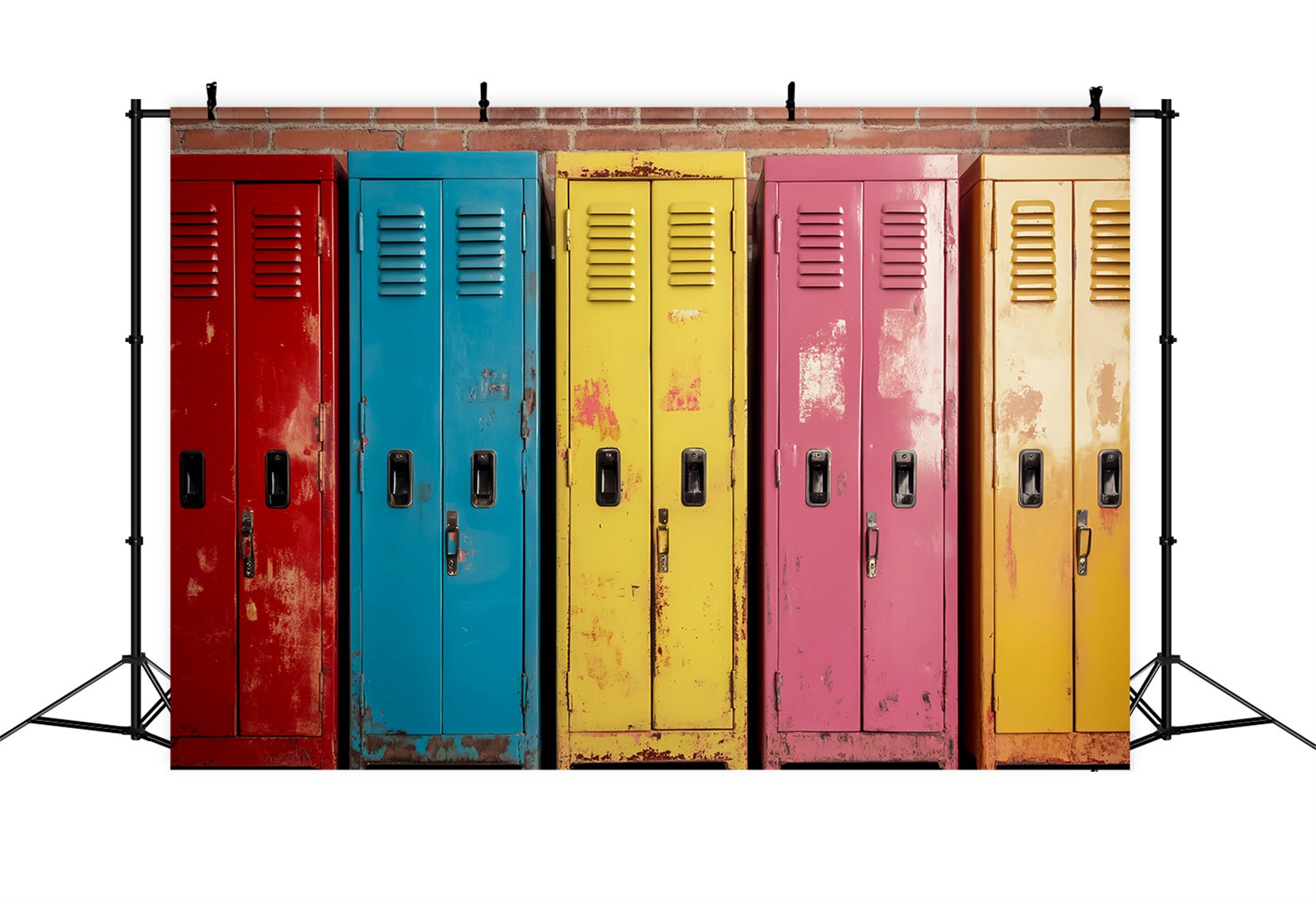 School Locker Backdrop Rustic Colorful Metal Lockers Back To School Backdrops UK LXX59-238