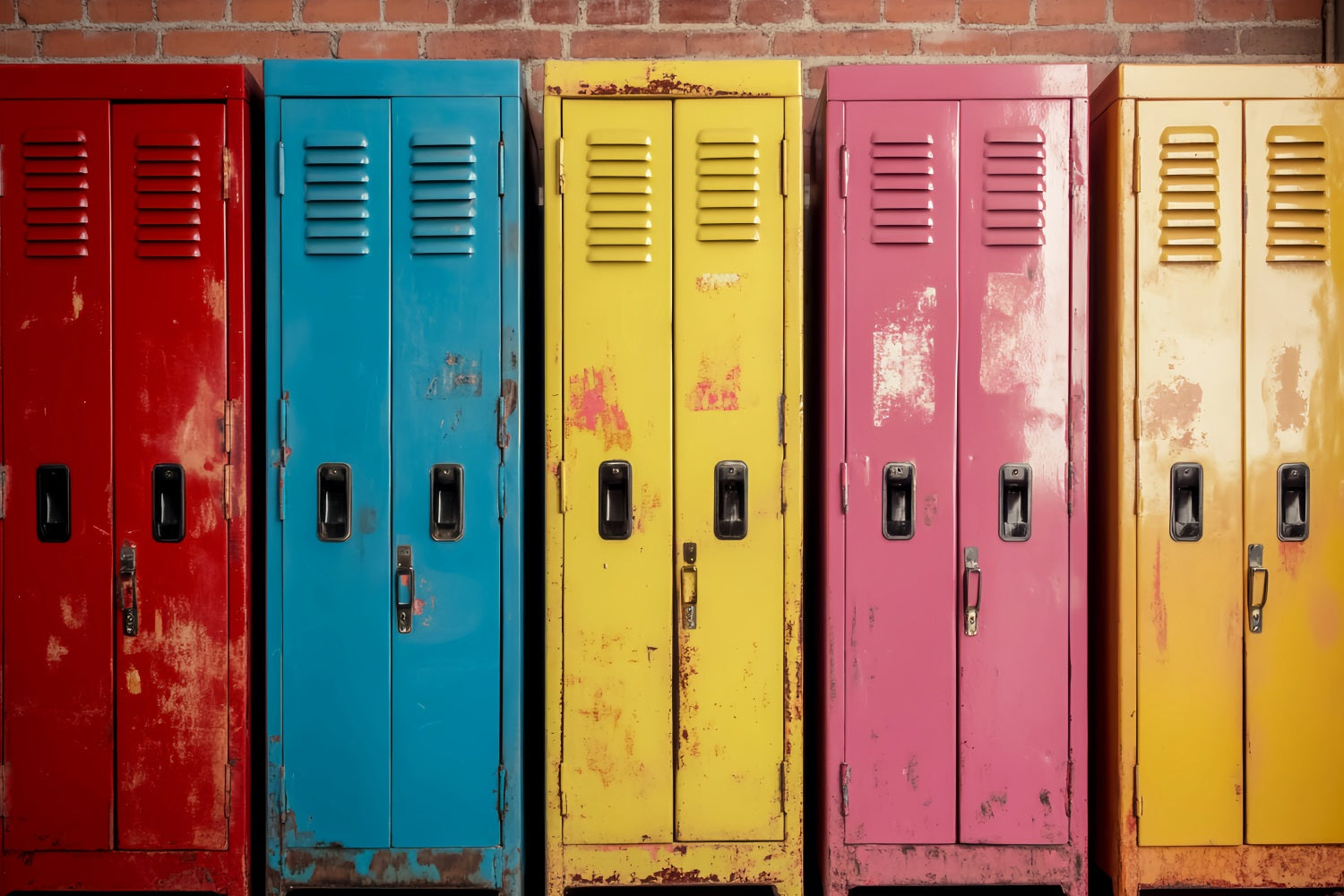 School Locker Backdrop Rustic Colorful Metal Lockers Back To School Backdrops UK LXX59-238
