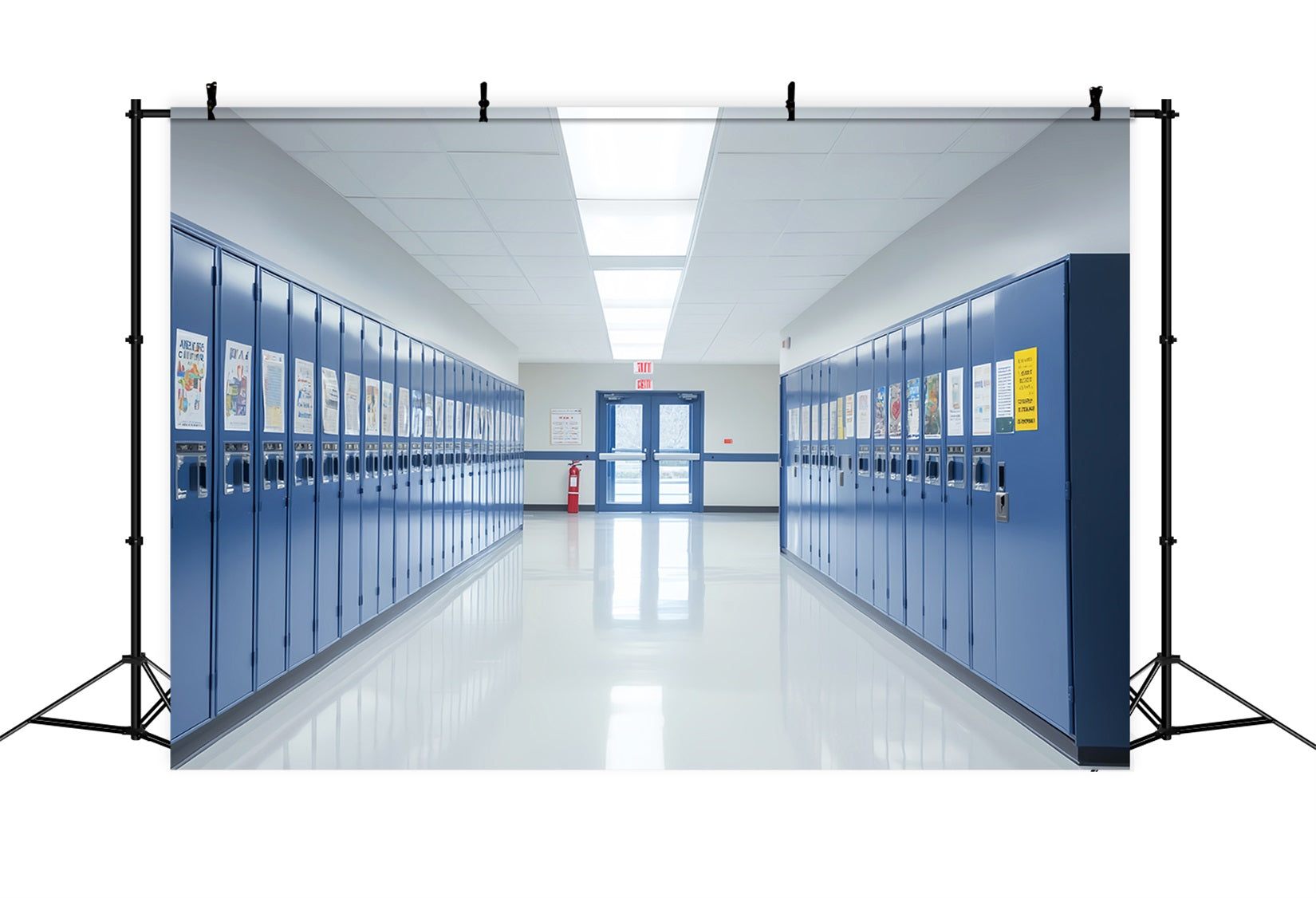School Hallway Backdrop Bright Hallway Blue Lockers School Locker Backdrop UK LXX59-239