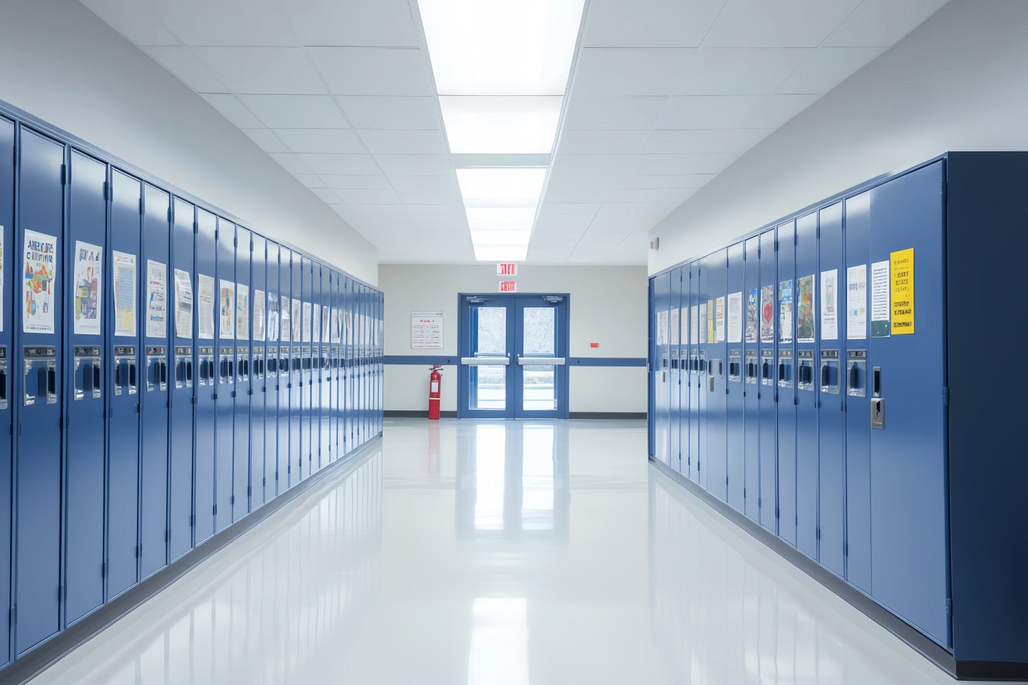 School Hallway Backdrop Bright Hallway Blue Lockers School Locker Backdrop UK LXX59-239