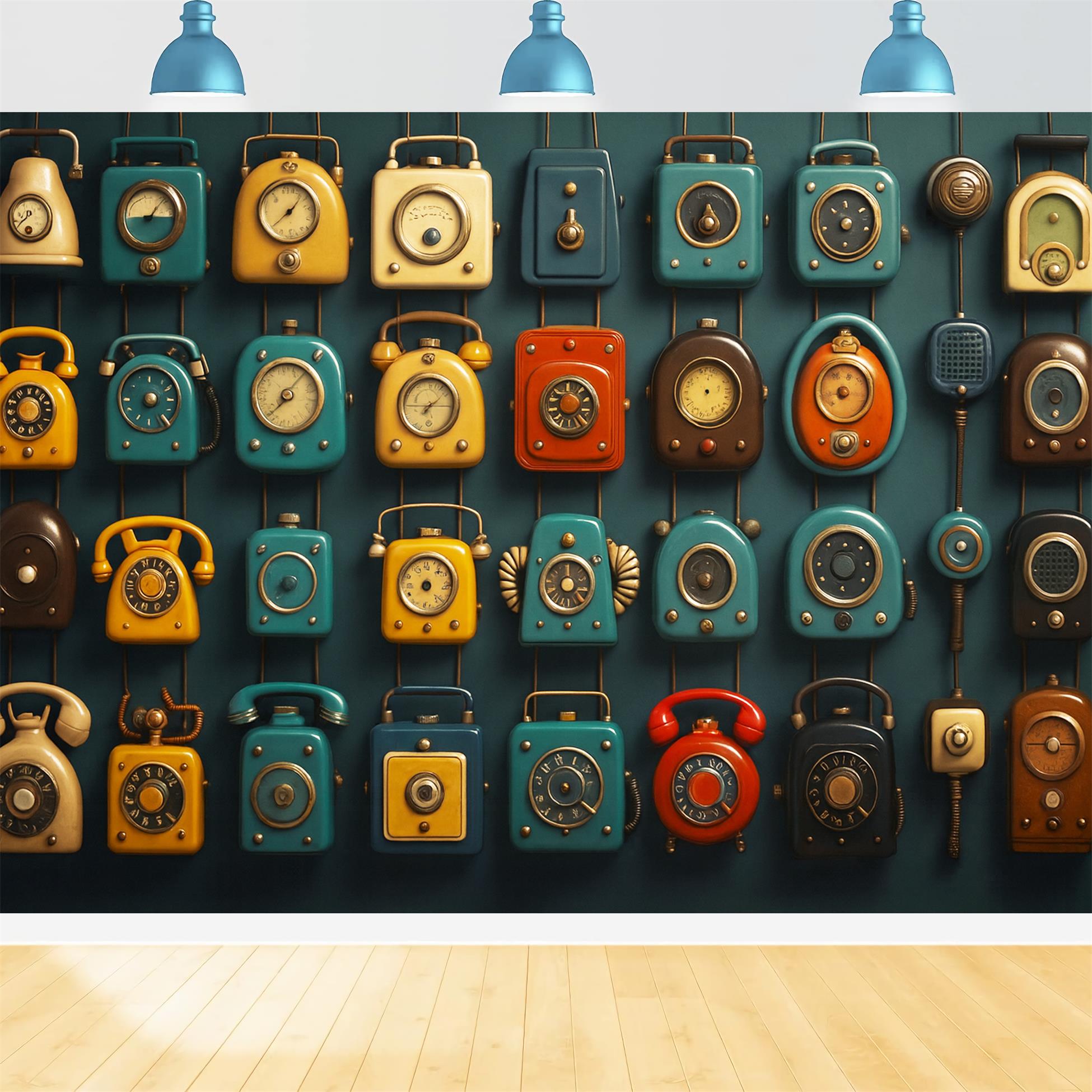 Back To School Backdrop Retro Telephone Clock Wall Back To School Photo Backdrop UK LXX59-243