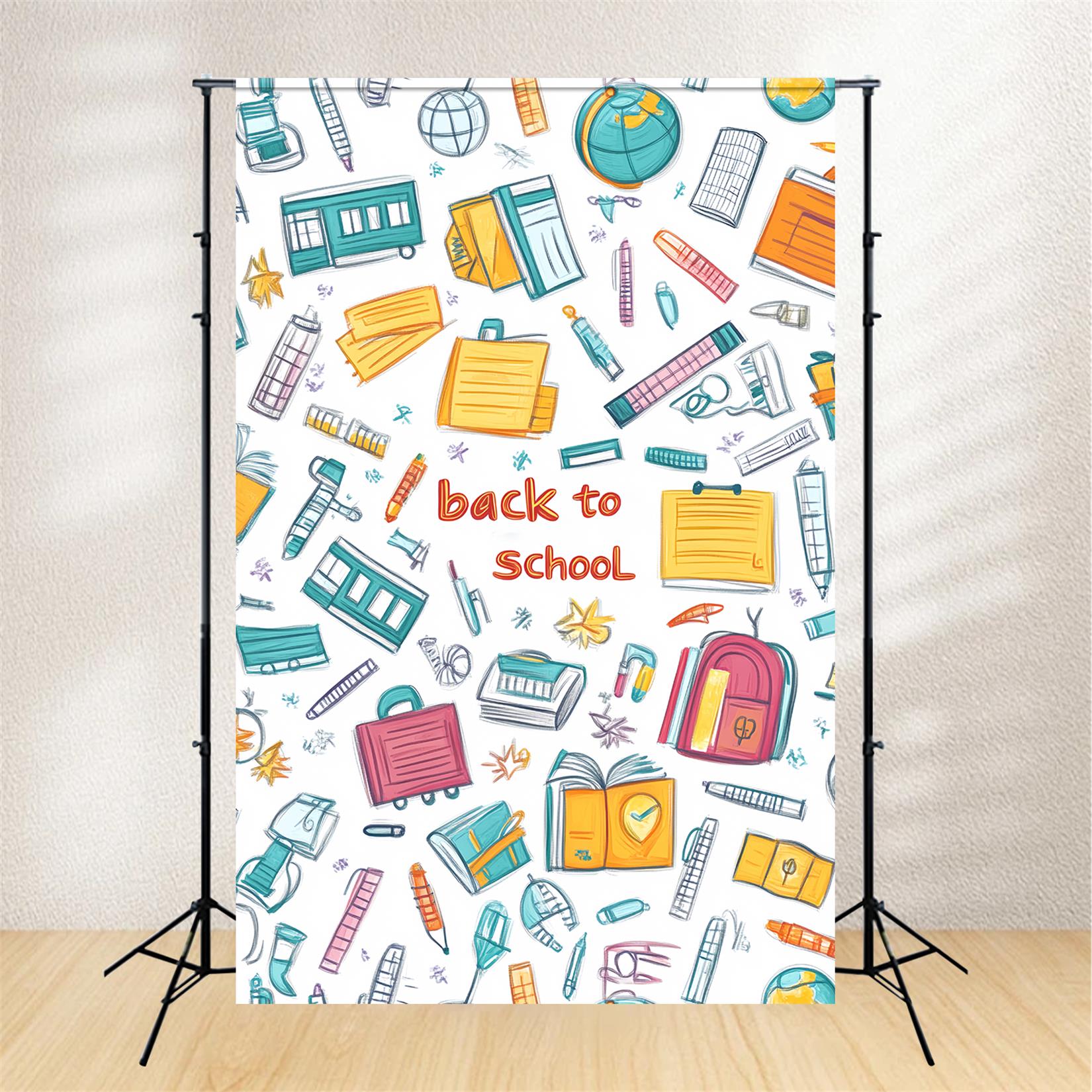 Preschool Photo Backdrops Colorful Doodle School Supplies Back To School Backdrop UK LXX59-245