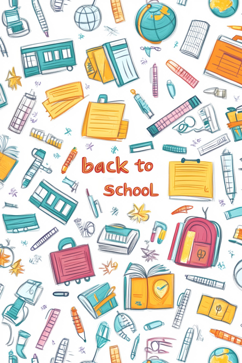 Preschool Photo Backdrops Colorful Doodle School Supplies Back To School Backdrop UK LXX59-245