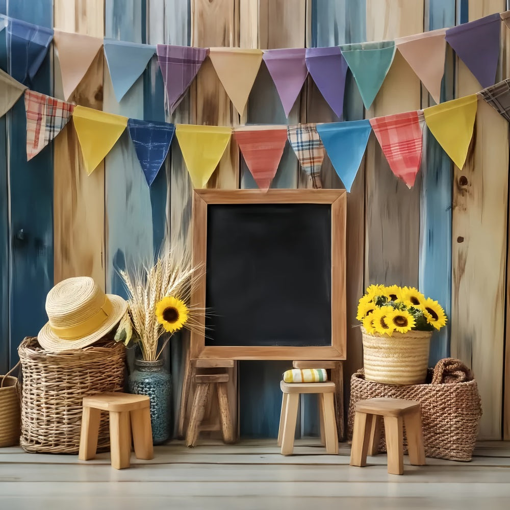 Back To School Backdrop Rustic Blackboard Sunflowers Decor School Picture Backdrop UK LXX59-246