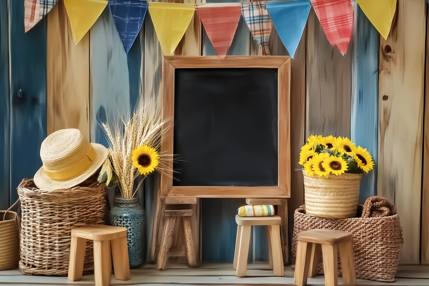 Back To School Backdrop Rustic Blackboard Sunflowers Decor School Picture Backdrop UK LXX59-246