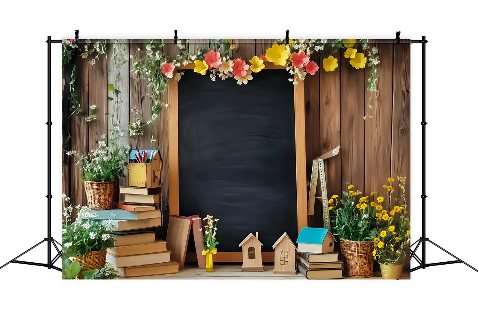 Back To School Backdrop Floral Blackboard Books Display Back To School Photo Backdrops UK LXX59-248