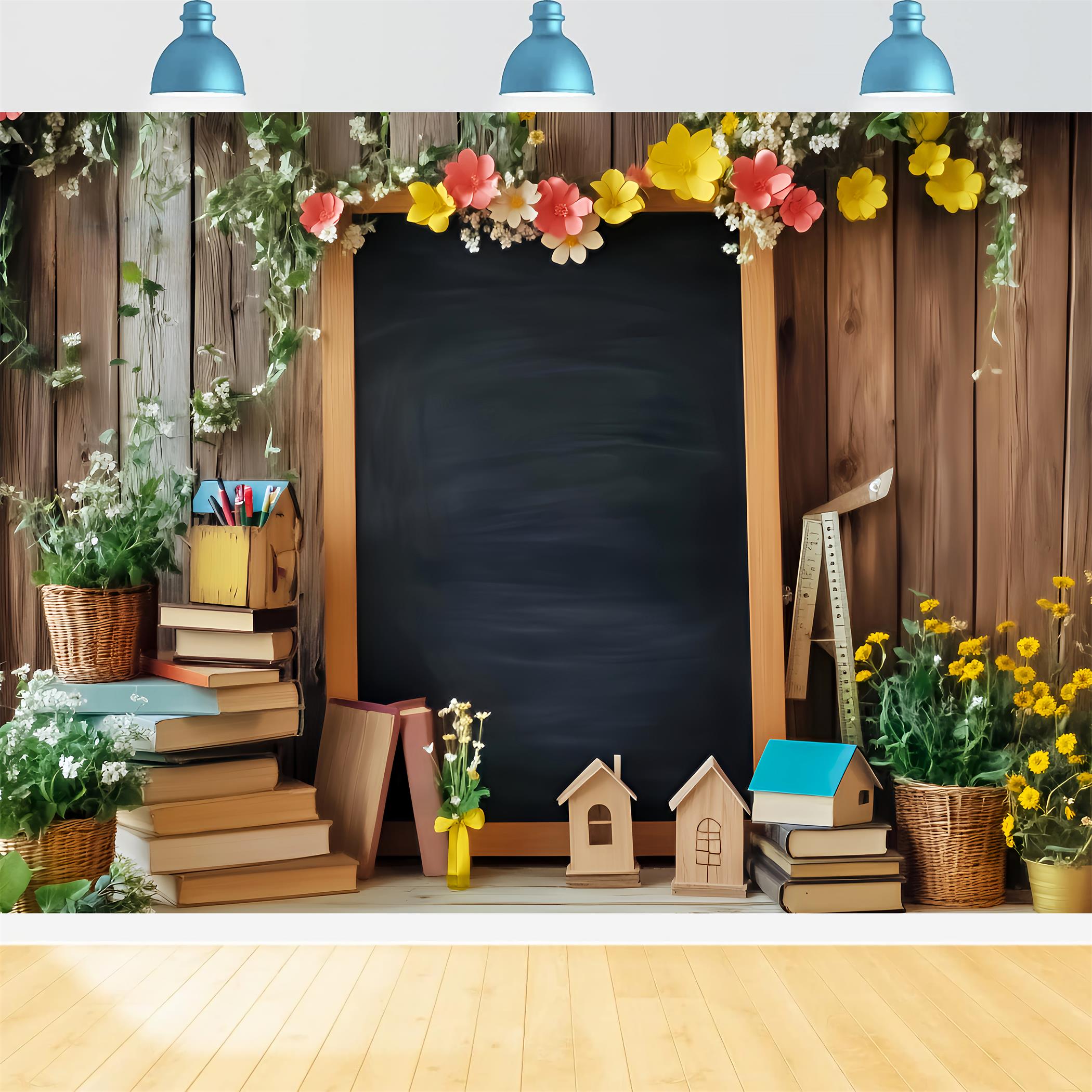 Back To School Backdrop Floral Blackboard Books Display Back To School Photo Backdrops UK LXX59-248