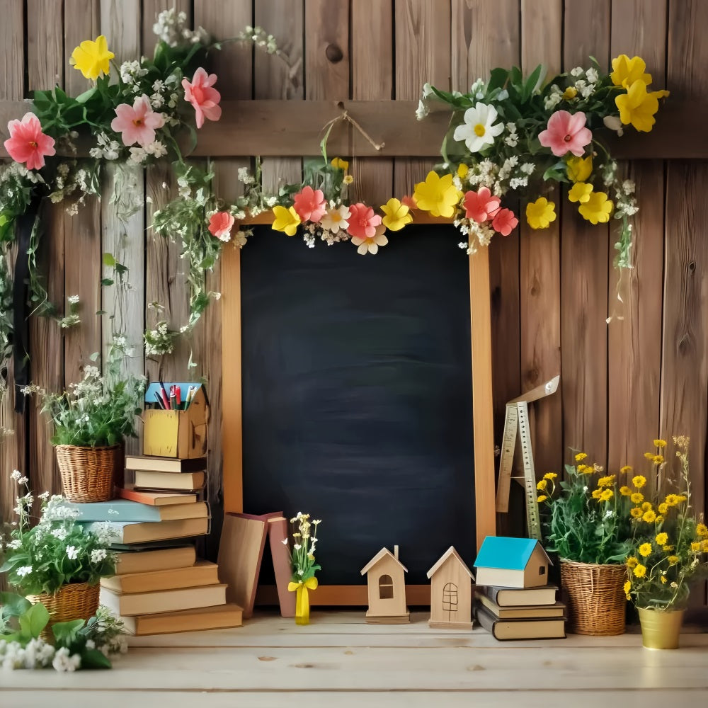 Back To School Backdrop Floral Blackboard Books Display Back To School Photo Backdrops UK LXX59-248
