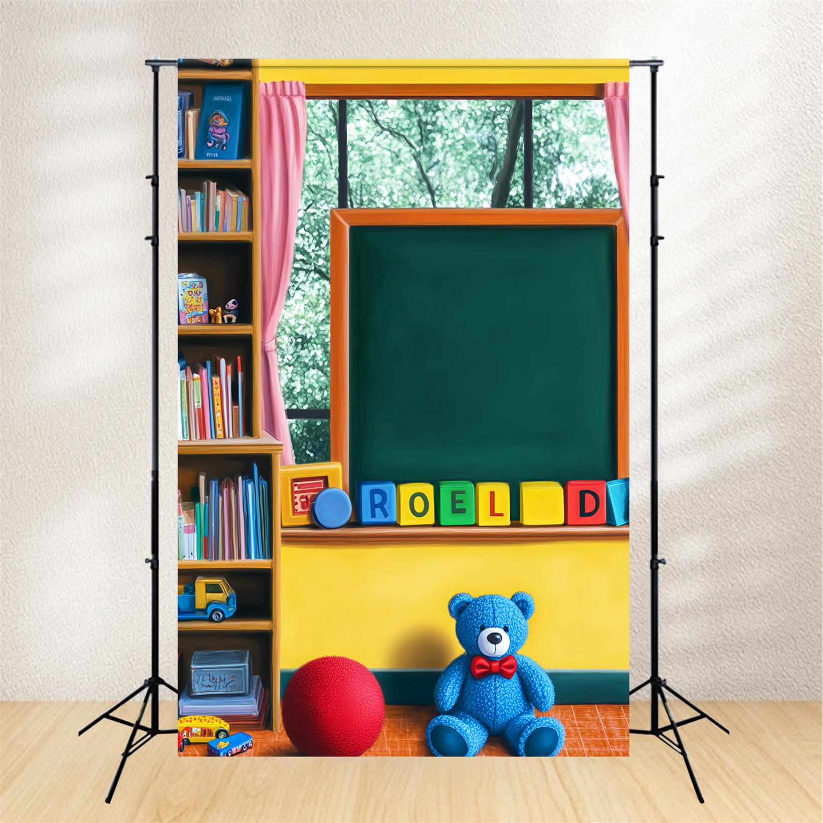 Back To School Backdrop Playroom Blackboard Toys Bookshelf Preschool Photo Backdrops UK LXX59-250