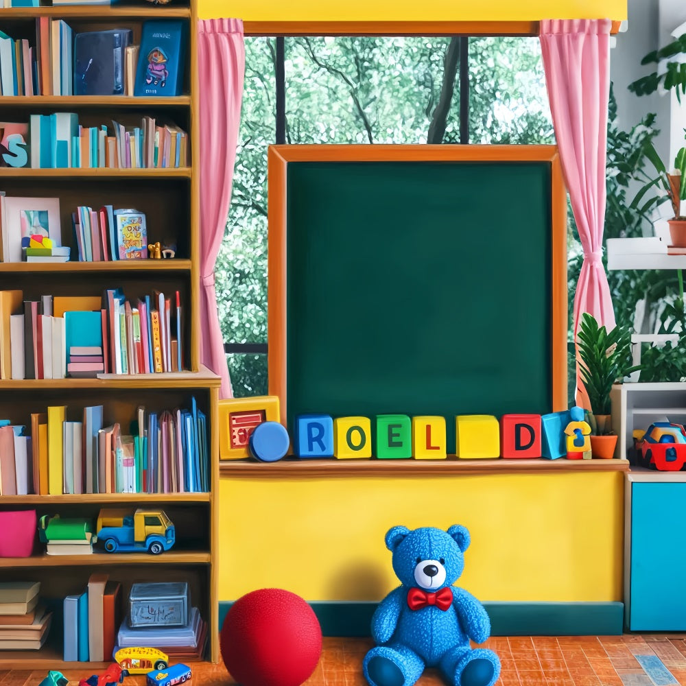 Back To School Backdrop Playroom Blackboard Toys Bookshelf Preschool Photo Backdrops UK LXX59-250