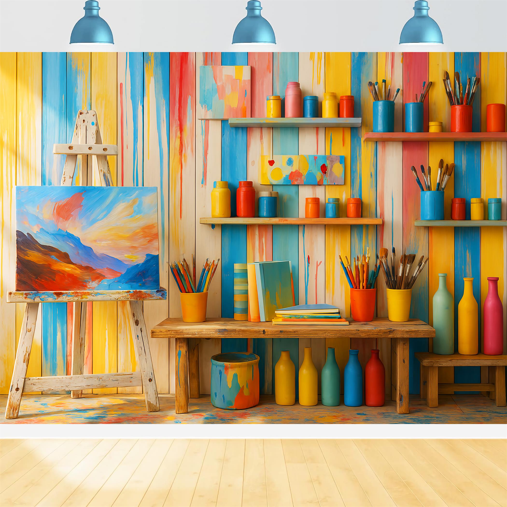 Preschool Photo Backdrops Colorful Art Supplies Studio Back To School Backdrop UK LXX59-251