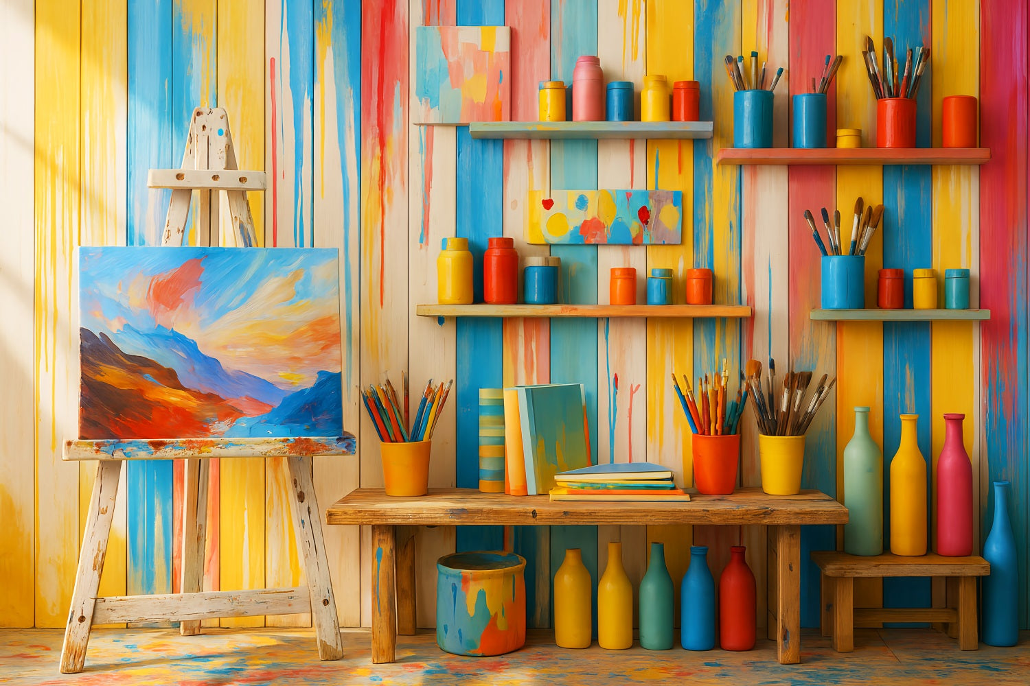 Preschool Photo Backdrops Colorful Art Supplies Studio Back To School Backdrop UK LXX59-251