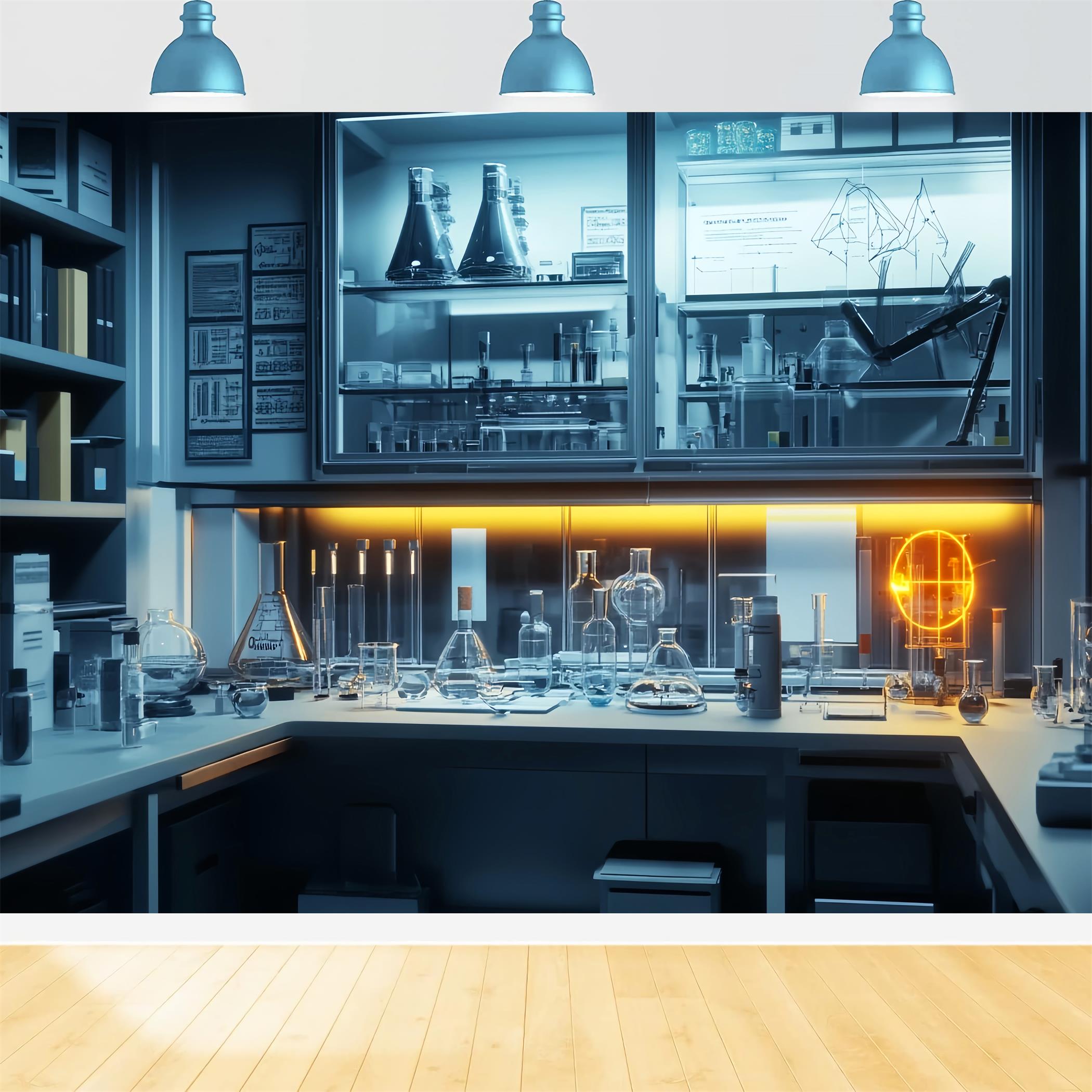 Chemistry Backdrop Futuristic Neon Science Lab Back To School Backdrop UK LXX59-252