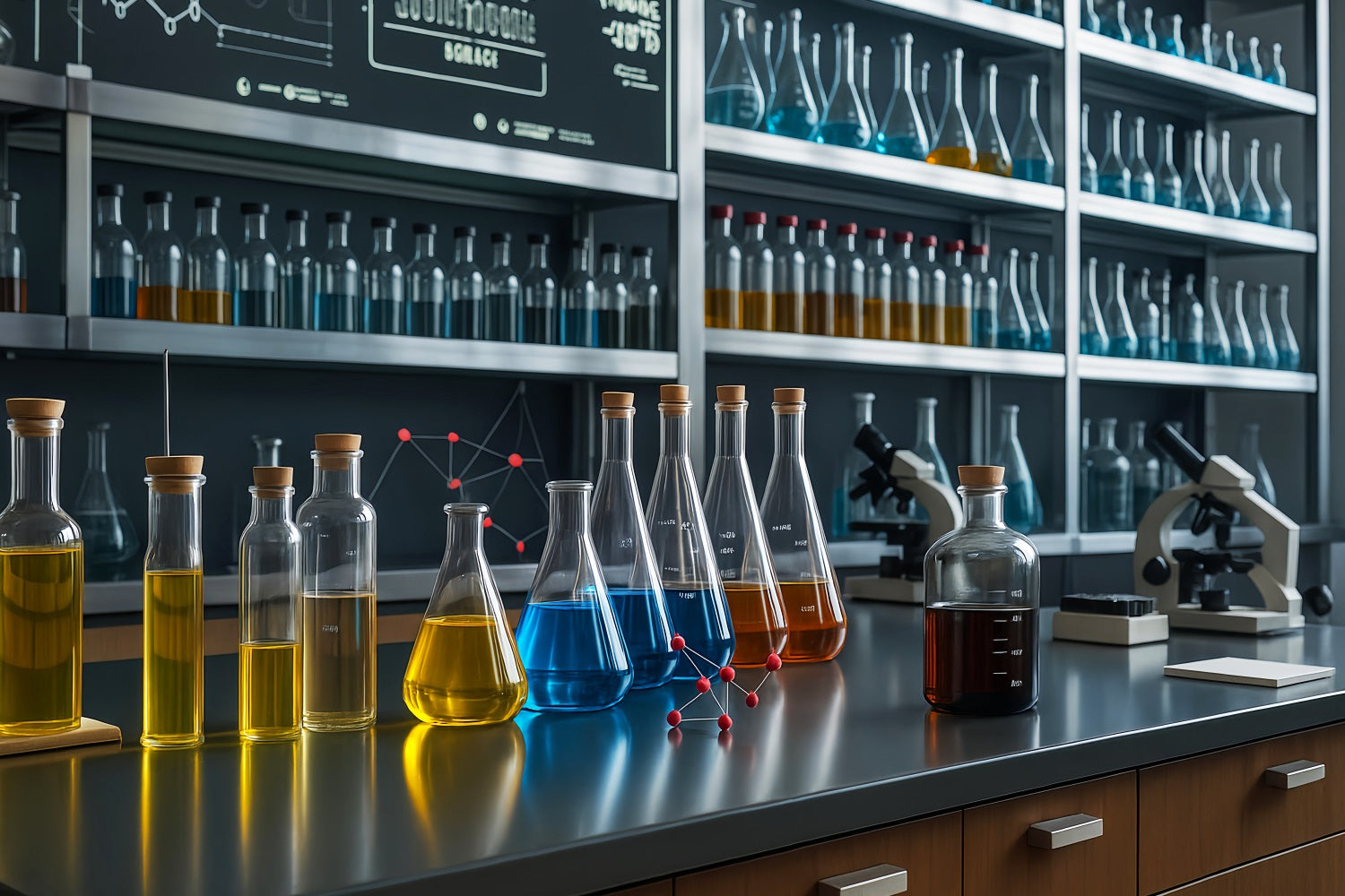 Chemistry Backdrop Modern Laboratory Glassware Setup School Picture Backdrop UK LXX59-253