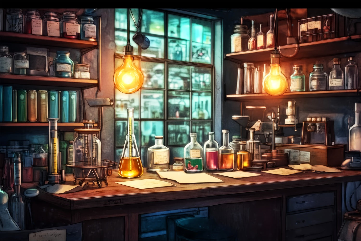 Chemistry Backdrop Rustic Chemistry Study Table Back To School Photo Backdrop UK LXX59-254