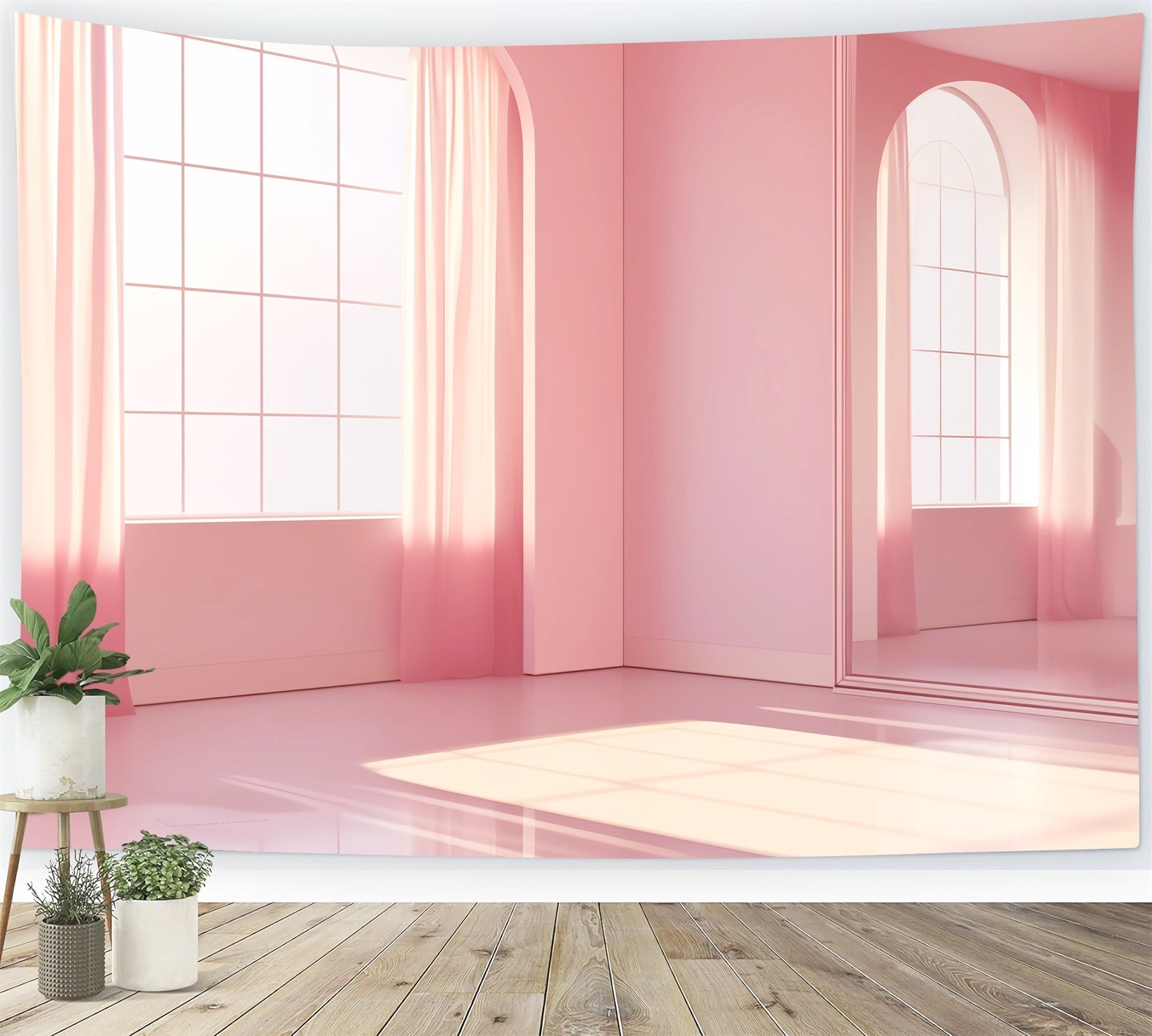 Dance Studio Backdrop Minimalist Pink Mirror Studio School Dance Backdrop UK LXX59-26
