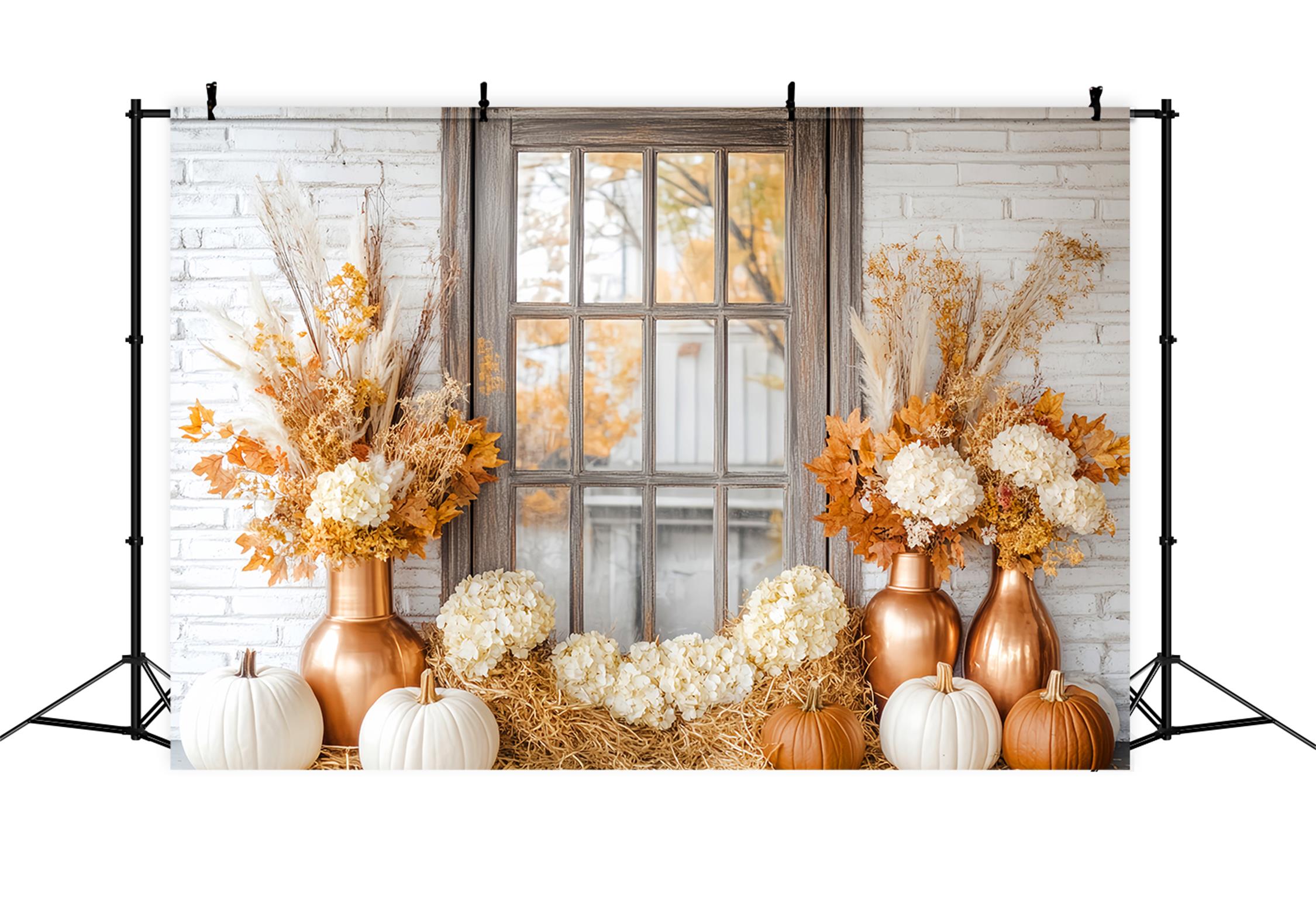 Fall Backdrop Autumn Flowers Pumpkin Window Fall Backdrops UK LXX59-261