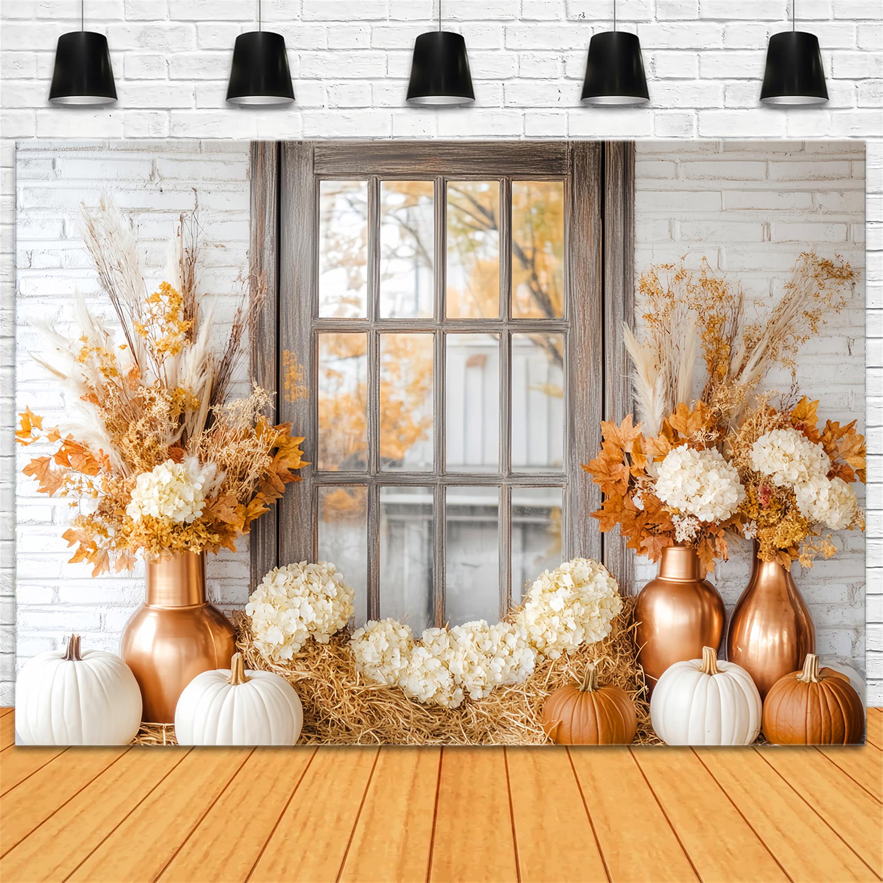 Fall Backdrop Autumn Flowers Pumpkin Window Fall Backdrops UK LXX59-261