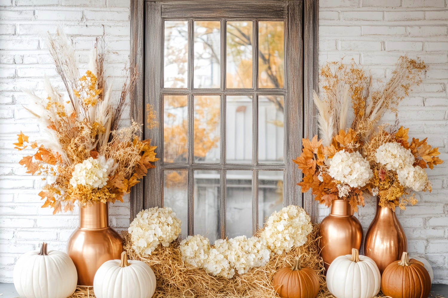 Fall Backdrop Autumn Flowers Pumpkin Window Fall Backdrops UK LXX59-261
