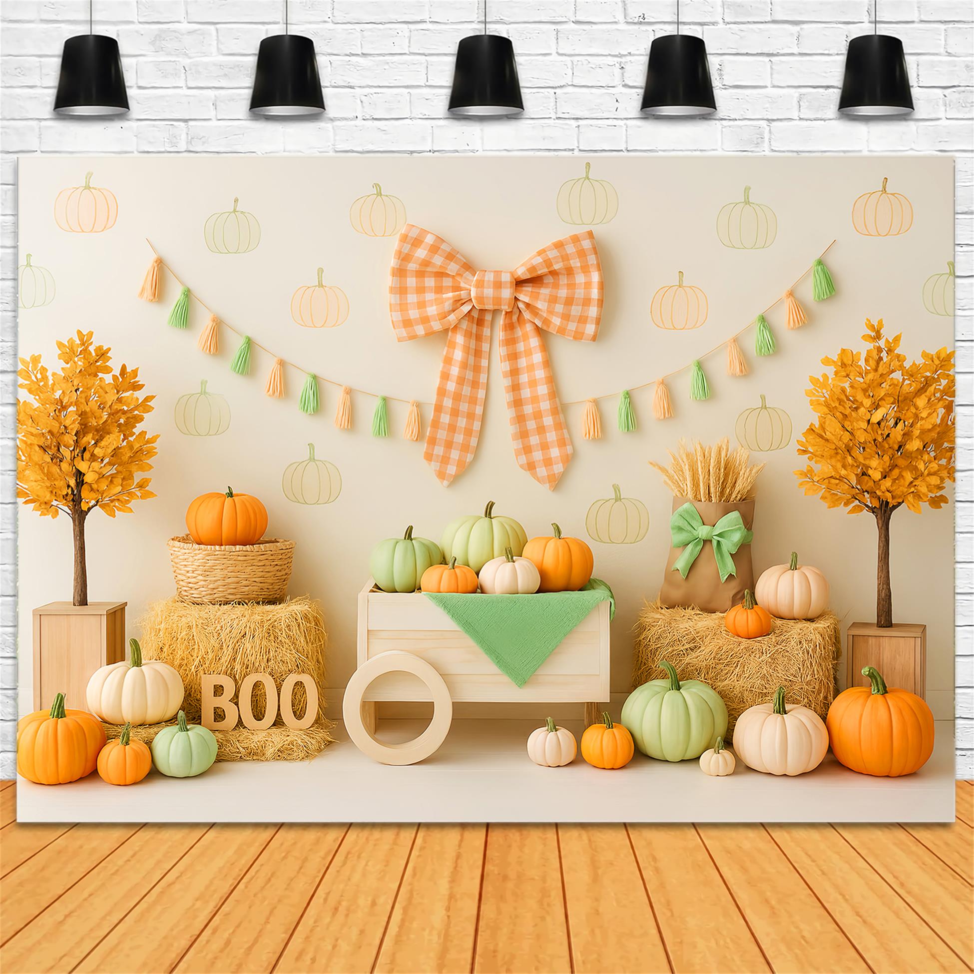Fall Backdrop Pumpkin Bow Harvest Display Fall Backdrop for Pictures UK LXX59-263