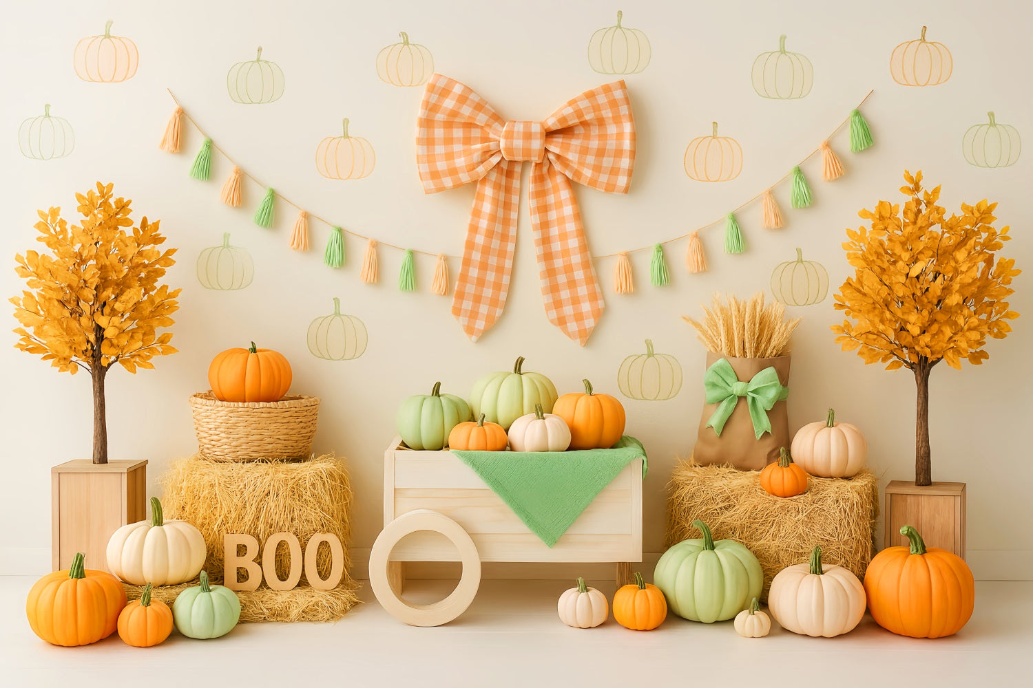 Fall Backdrop Pumpkin Bow Harvest Display Fall Backdrop for Pictures UK LXX59-263