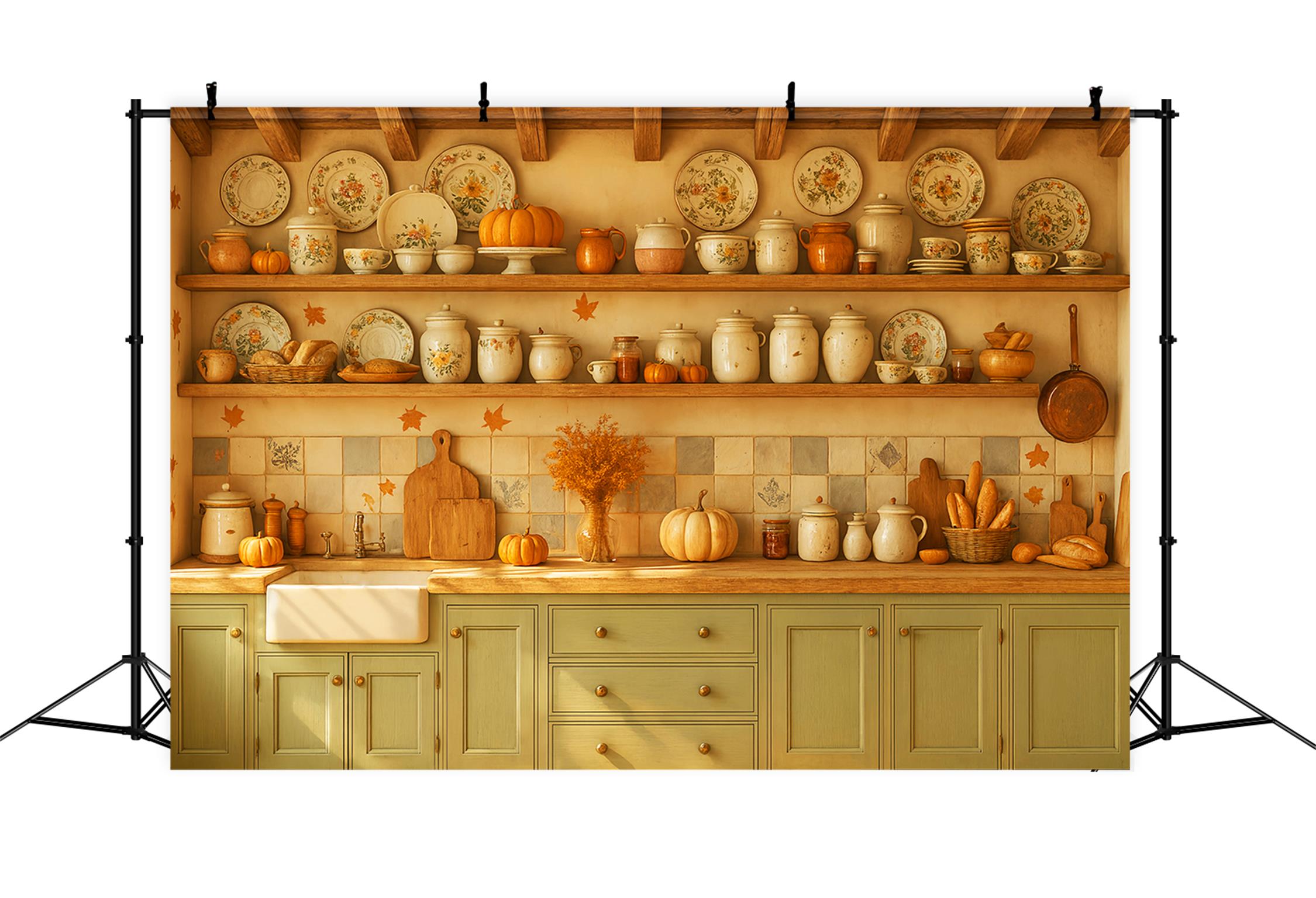 Kitchen Backdrop Vintage Autumn Kitchen Setup Fall Photo Backdrop UK LXX59-270