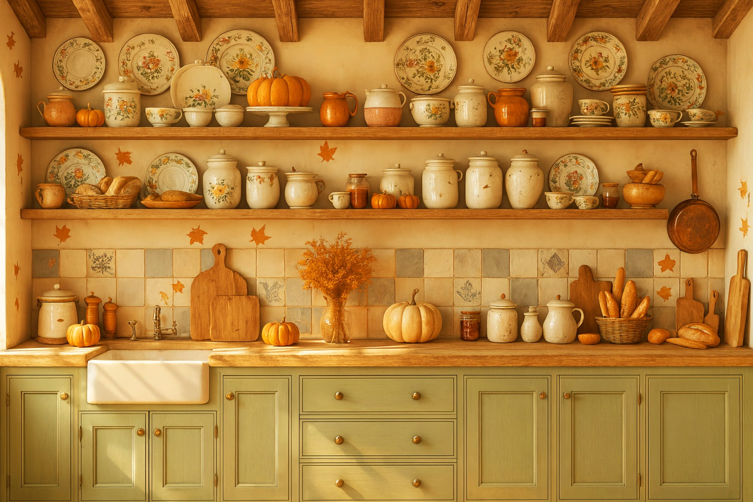 Kitchen Backdrop Vintage Autumn Kitchen Setup Fall Photo Backdrop UK LXX59-270