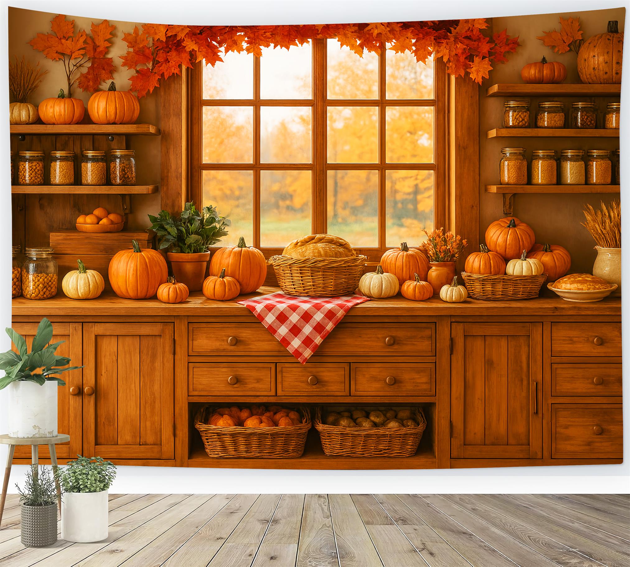 Kitchen Backdrop Pumpkin Harvest Kitchen Corner Autumn Backdrops UK LXX59-271