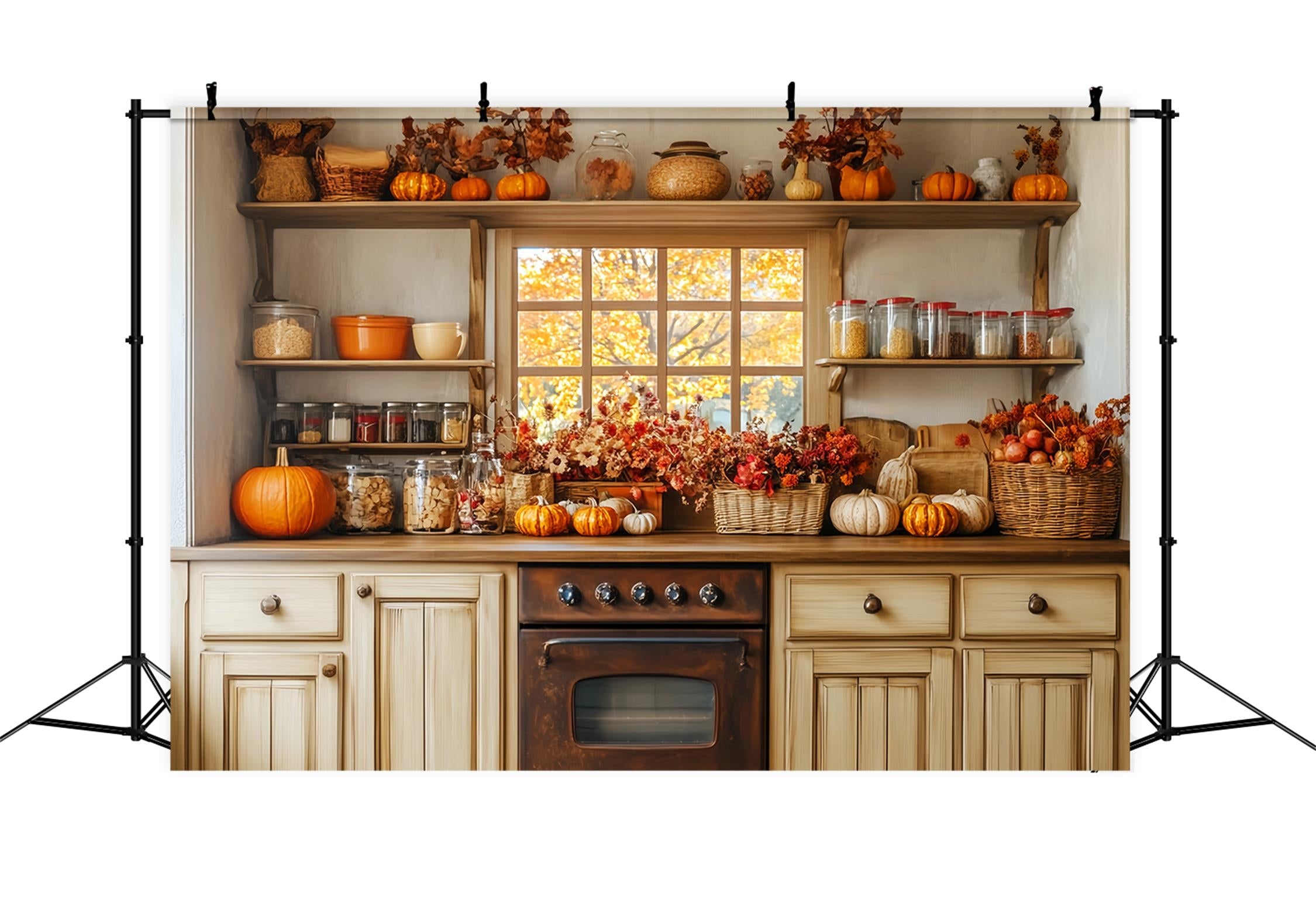 Kitchen Backdrop Autumn Window Cozy Decor Fall Photography Backdrops UK LXX59-272
