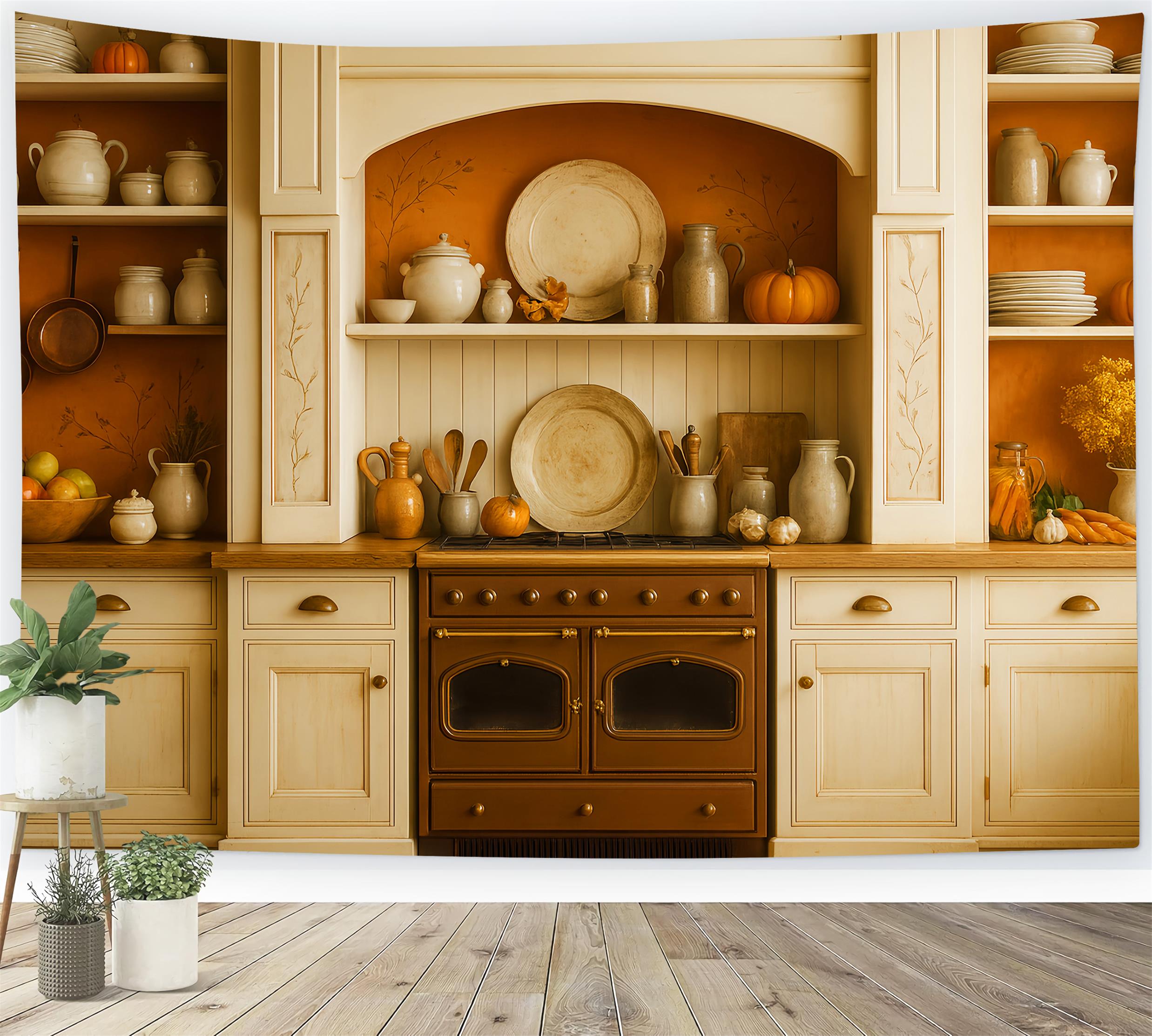 Kitchen Backdrop Rustic Fall Harvest Shelves Fall Photo Backdrop UK LXX59-273